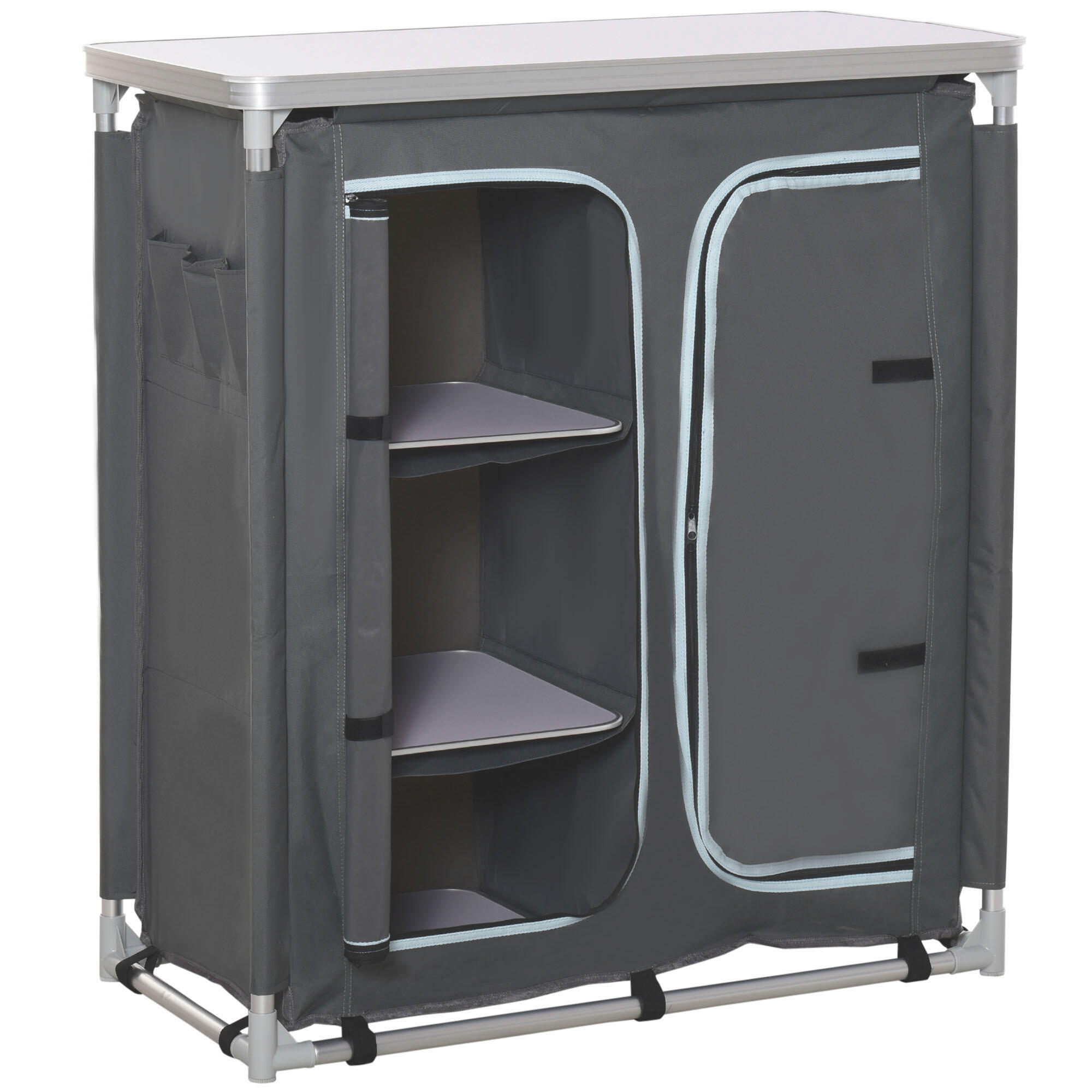 Outsunny Mobile Cucina da Campeggio con 3 Mensole e Sacca di Trasporto Grigio 1/5