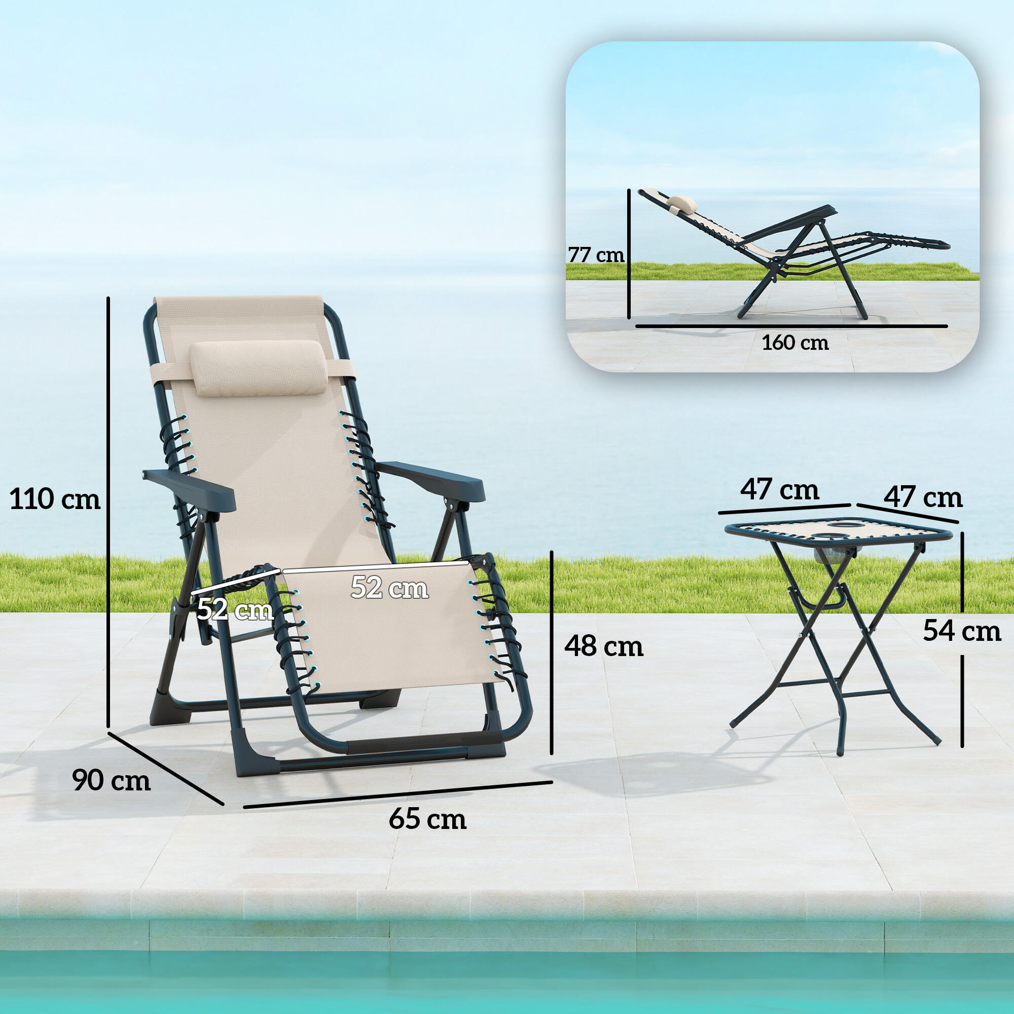 Conjunto de Tumbonas Outsunny 90x65x110 cm Beige 3/7