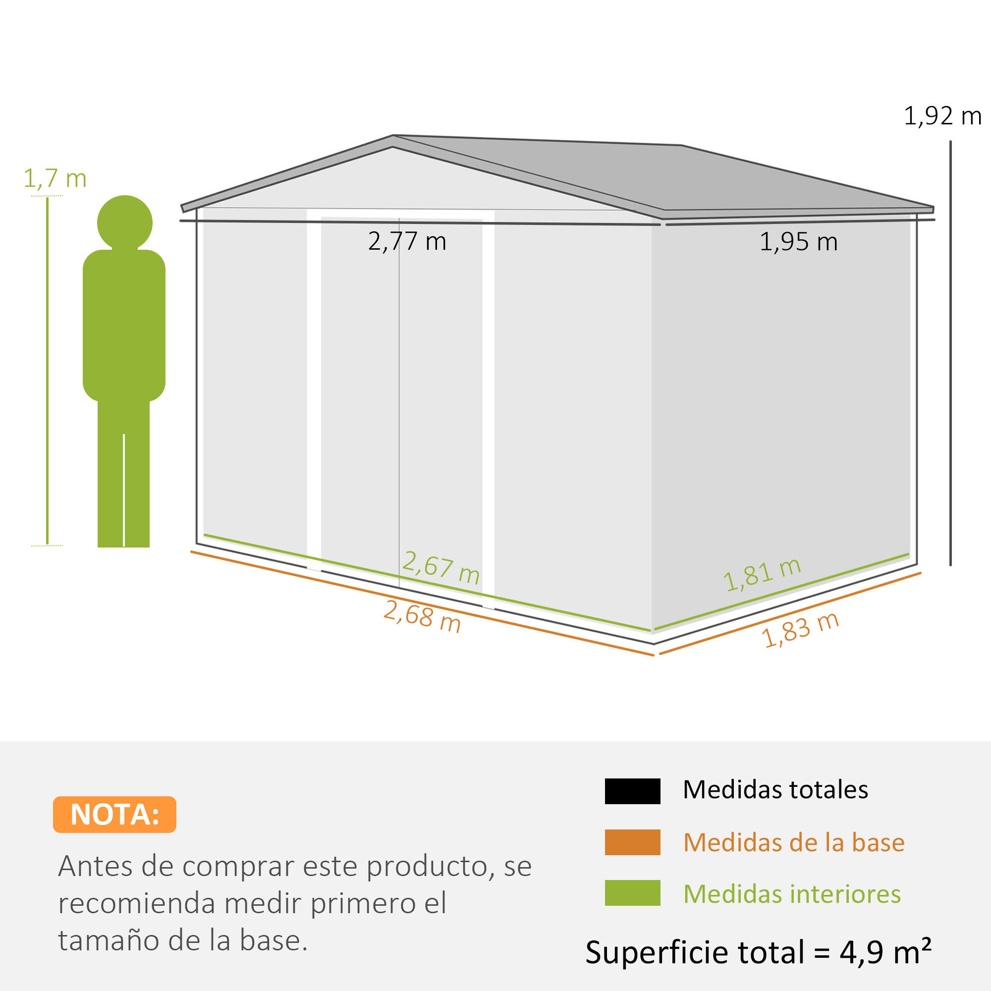 Abrigo de jardim 277x195x192cm cinzento Outsunny 3/7