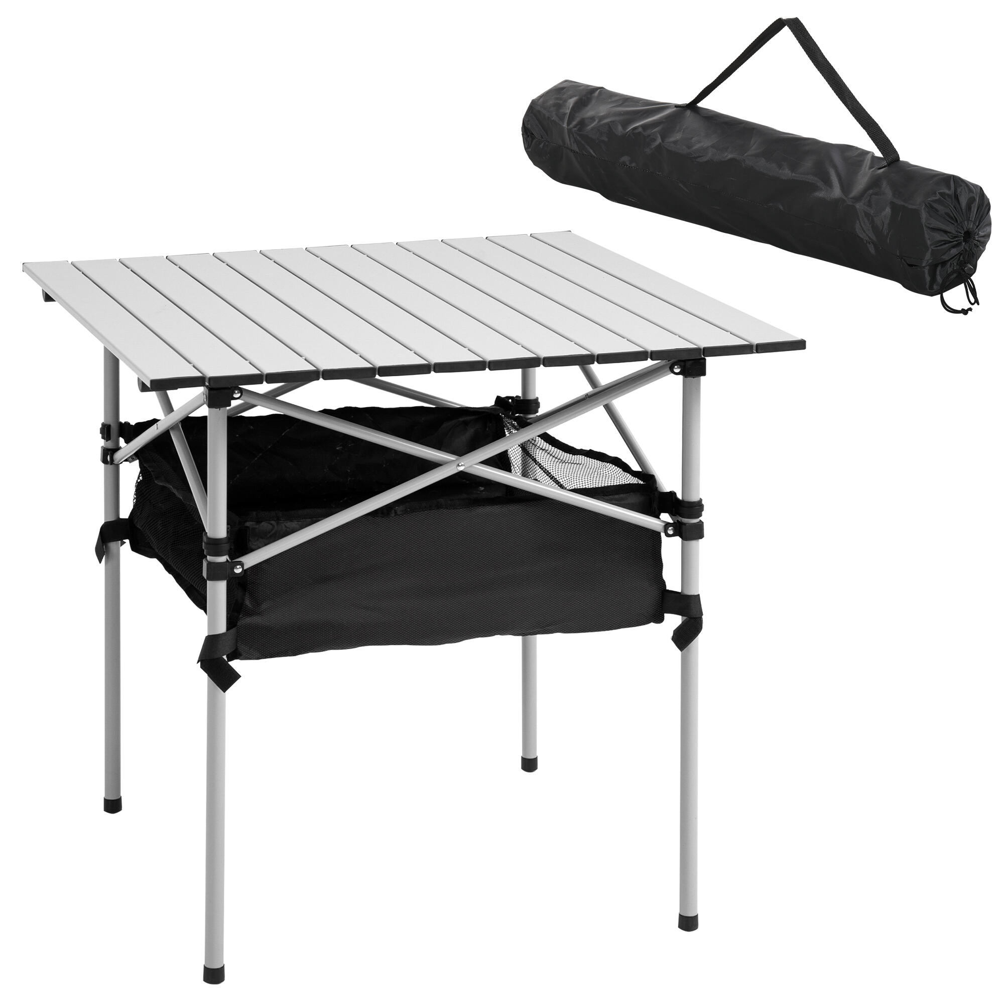 Mesa de campismo 70x70x69 cm prata e preto outsunny