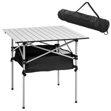 Table pliante - Camping - Unisexe - Légère, avec filet de rangement - Argent