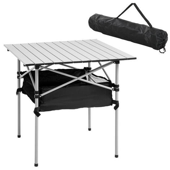 Table pliante - Camping - Unisexe - Légère, avec filet de rangement - Argent