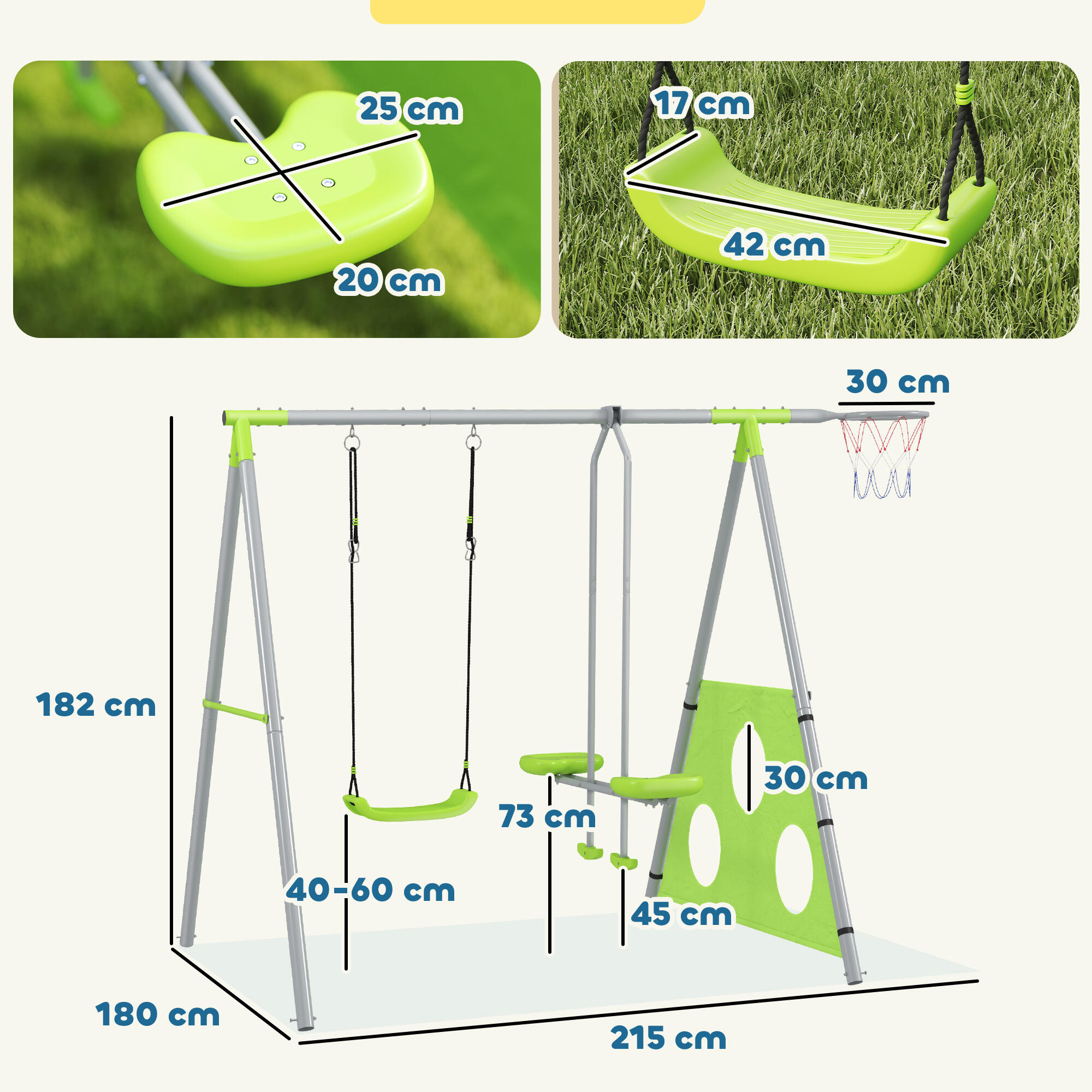 Columpio para Niños AIYAPLAY 215x180x182 cm Verde 3/8