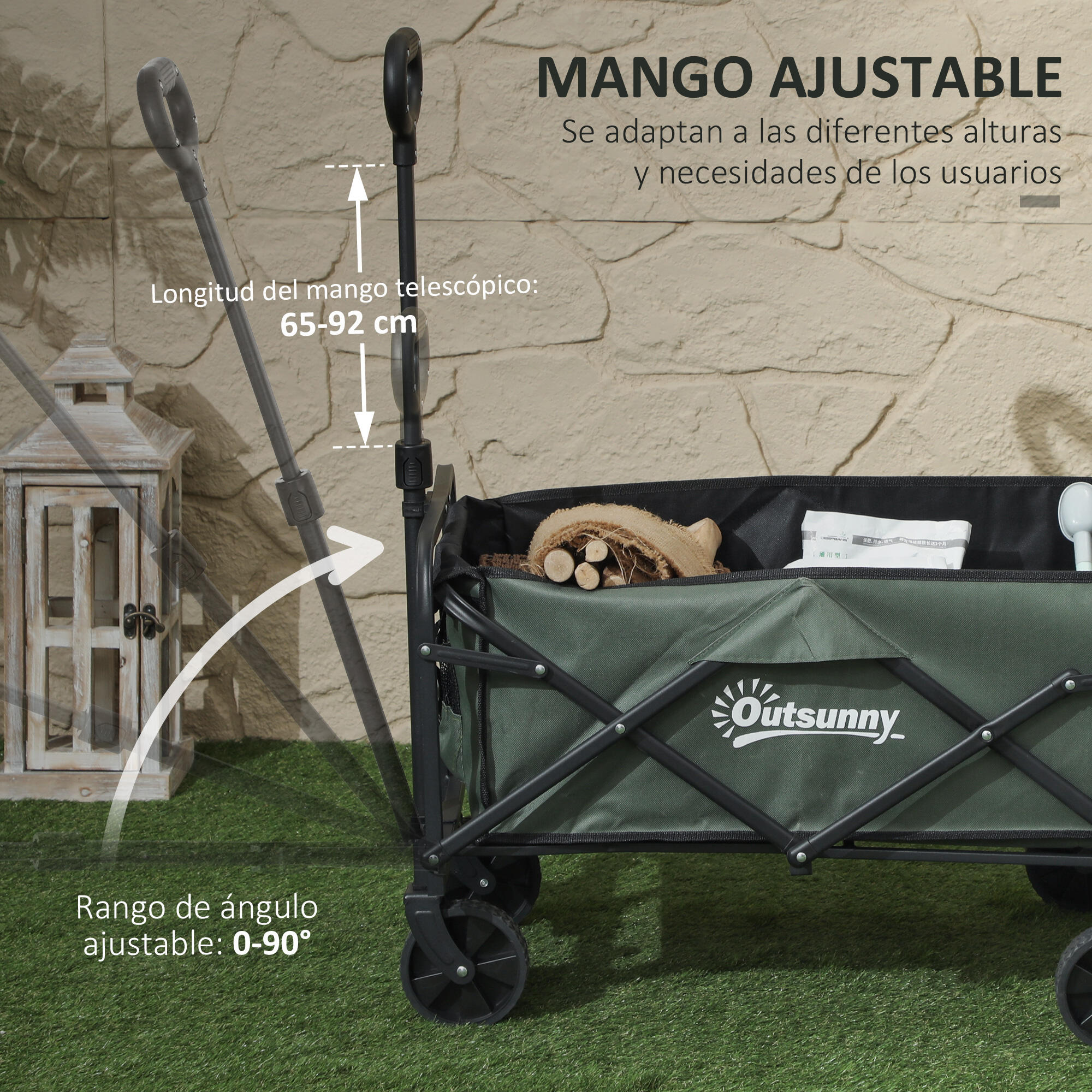 Carrinho de transporte 114x46x65-92 cm verde escuro Outsunny 6/7