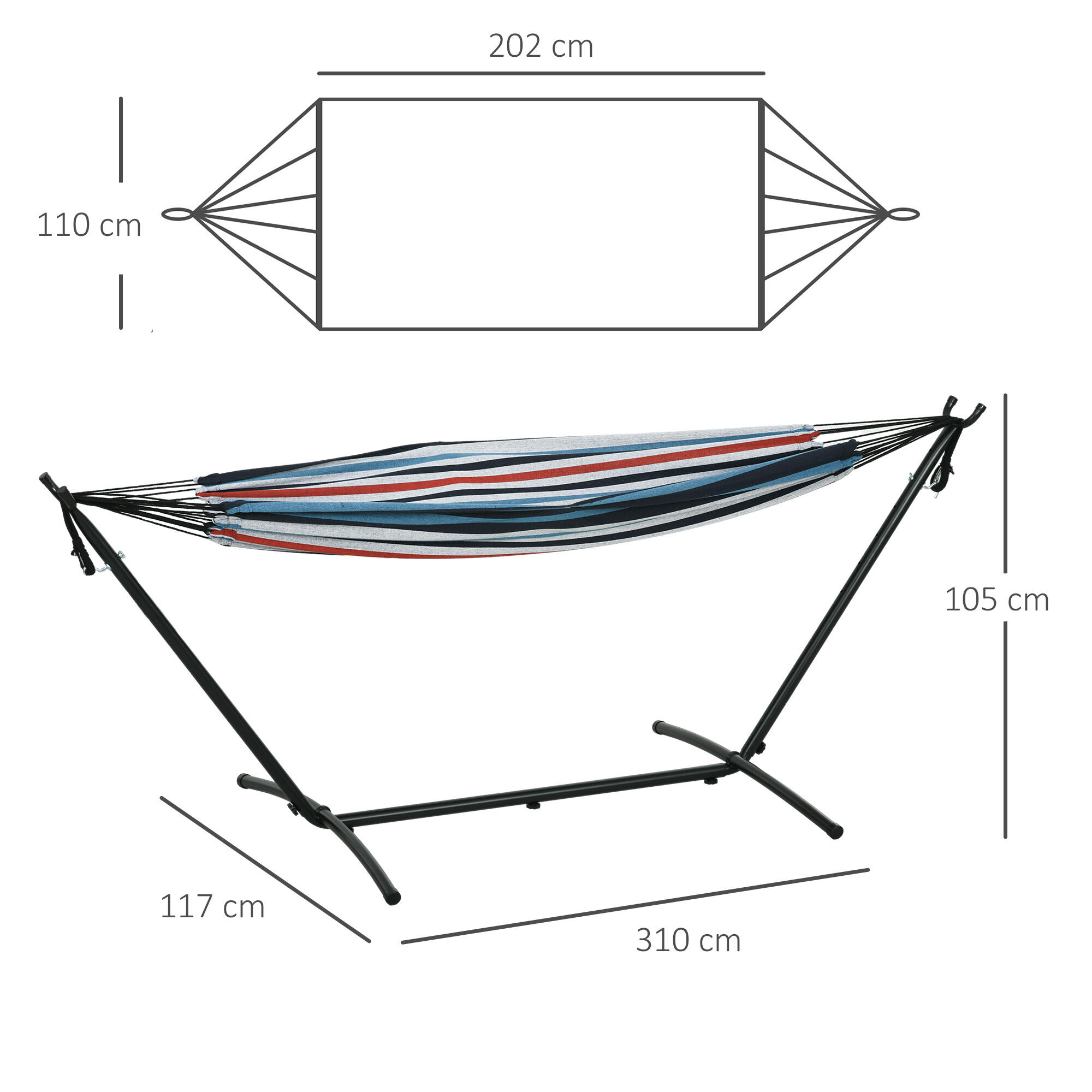 Hamaca Outsunny 310x117x105 cm Azul y Blanco 3/7