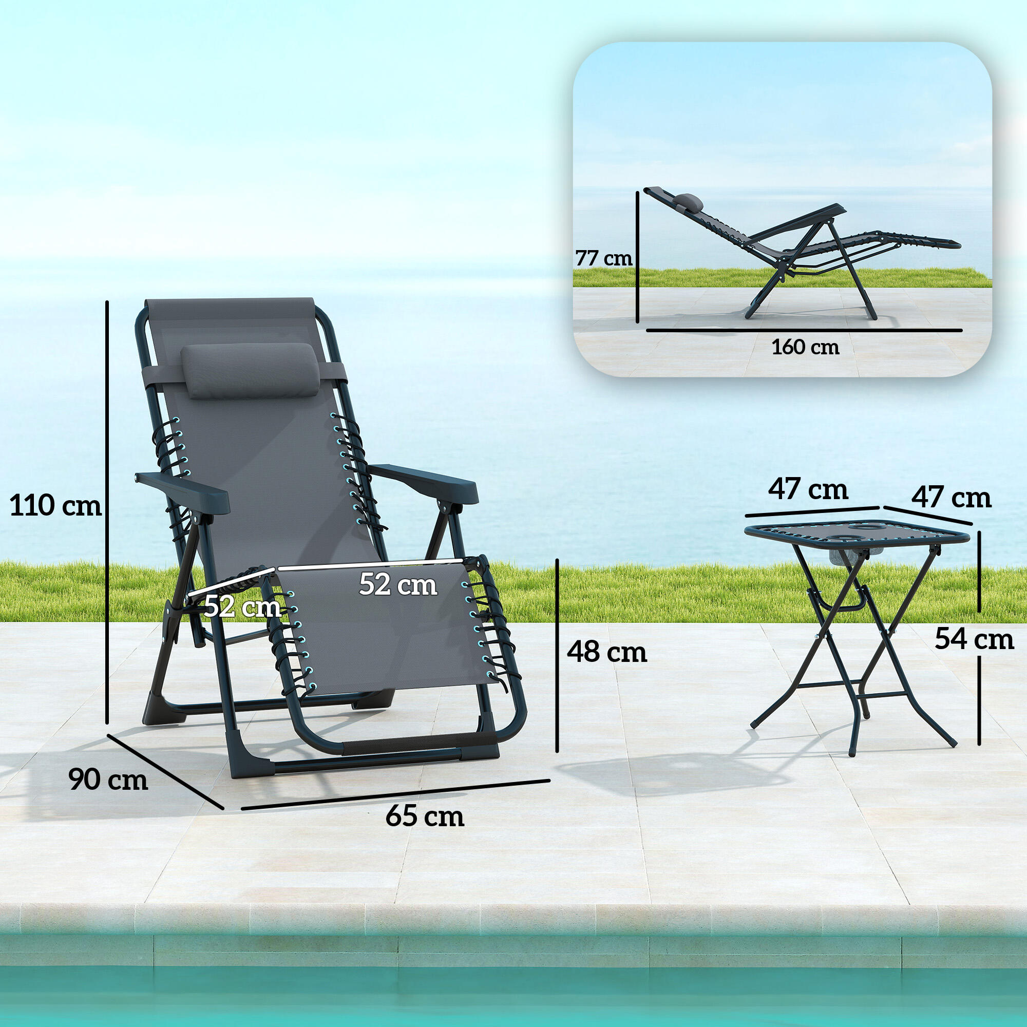 Conjunto de Tumbonas Outsunny 90x65x110 cm Gris 3/8