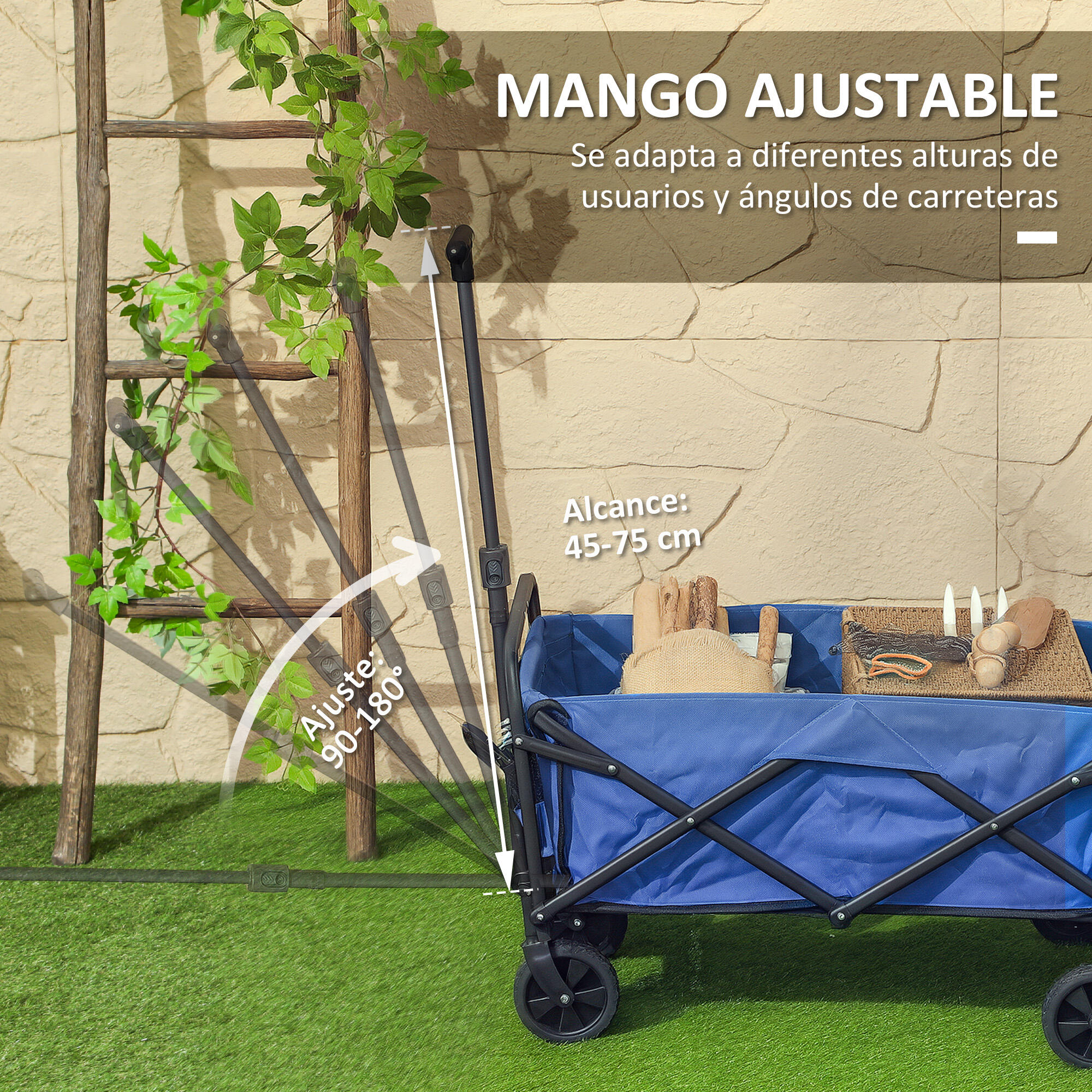 Carrinho de transporte dobrável 64x42x27 cm azul Outsunny 6/7