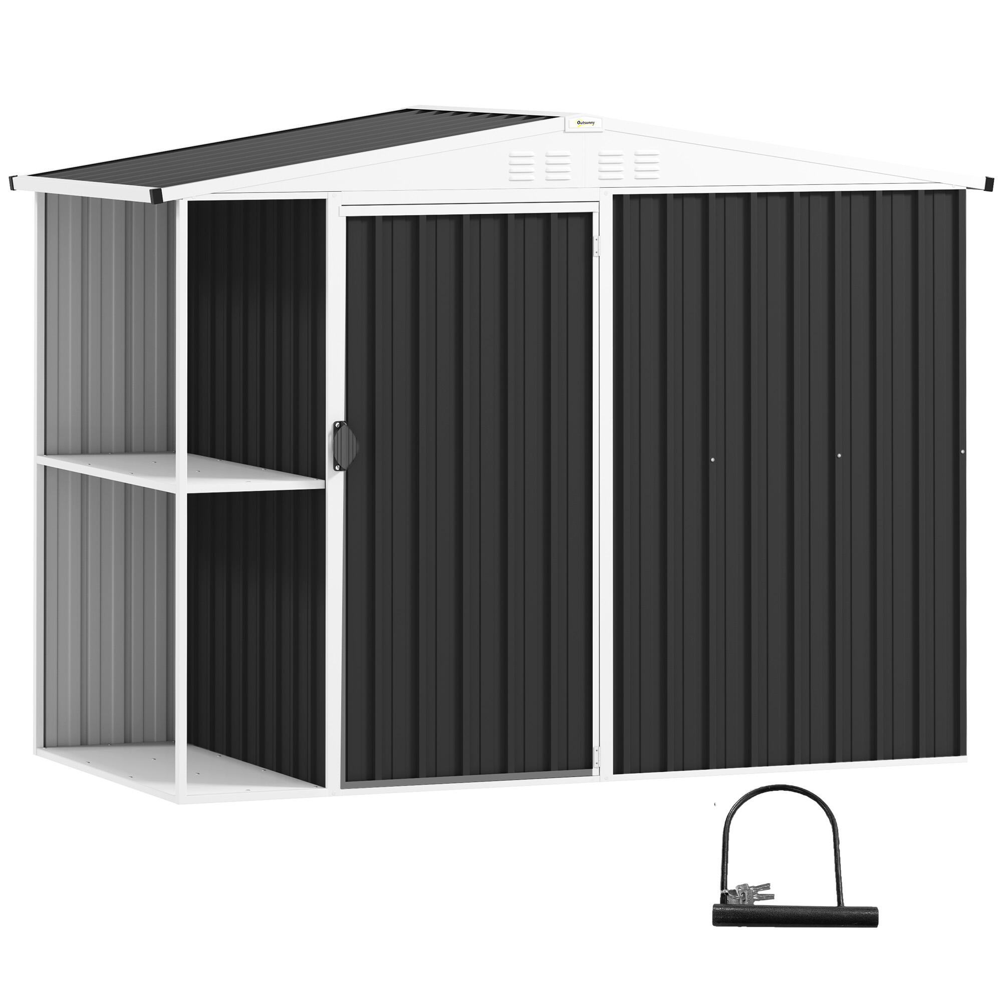 OUTSUNNY Abrigo de jardim 245x117x161/180 cm cinza escuro/cinza de carvão Outsunny