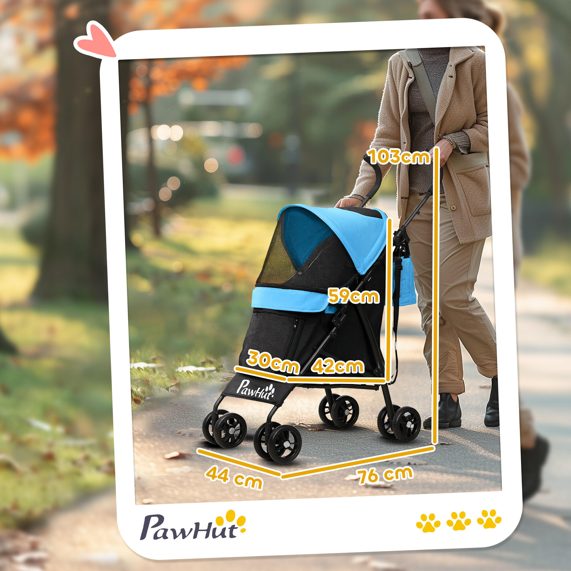 Cochecito para Perros PawHut 76x44x103 cm Azul 3/7