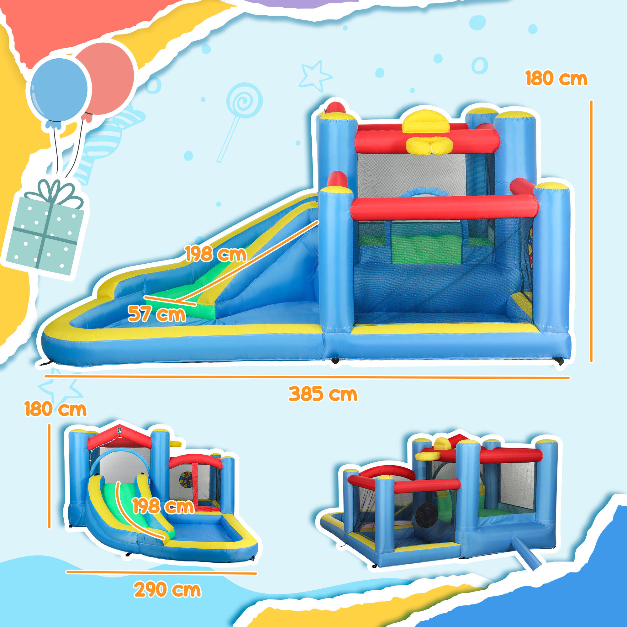 Castelo insuflável para crianças 385x290x180 cm multicor AIYAPLAY 3/7