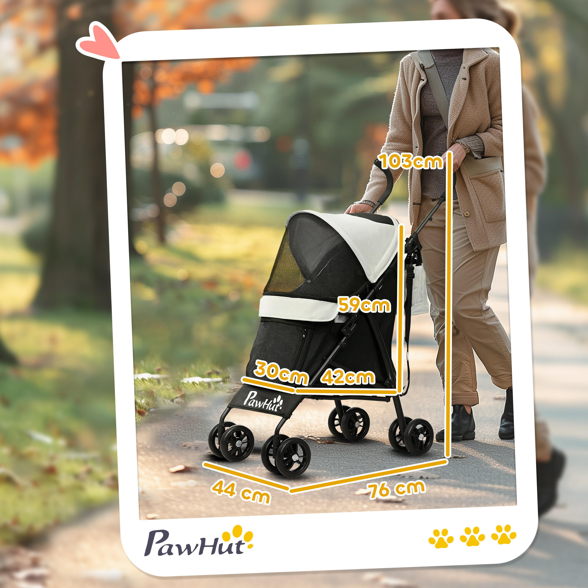 Cochecito para Perros PawHut 76x44x103 cm Crema 3/7