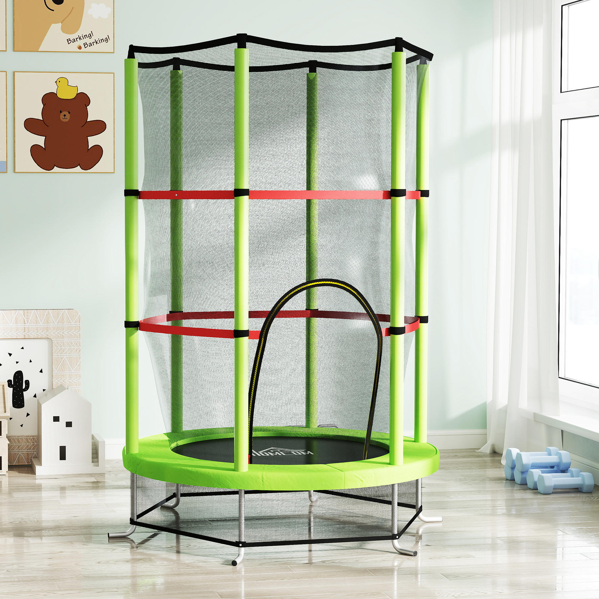 Cama Elástica Infantil HOMCOM 140x140x190 cm Verde 2/7