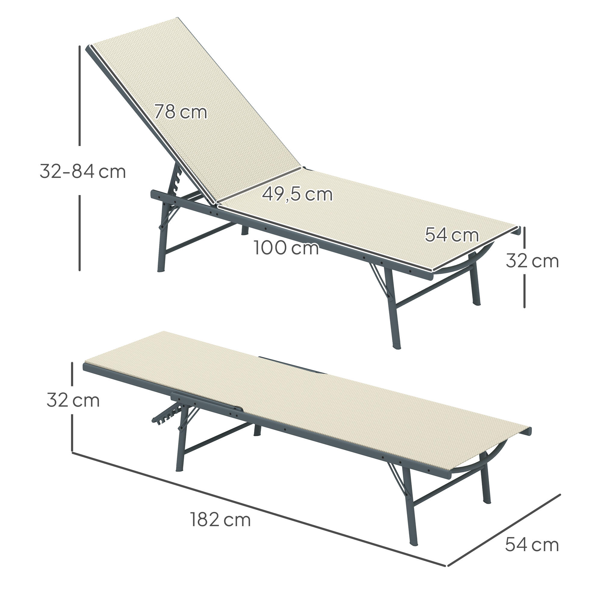 Conjunto de Tumbonas Outsunny 164x54x84 cm Crema 3/7