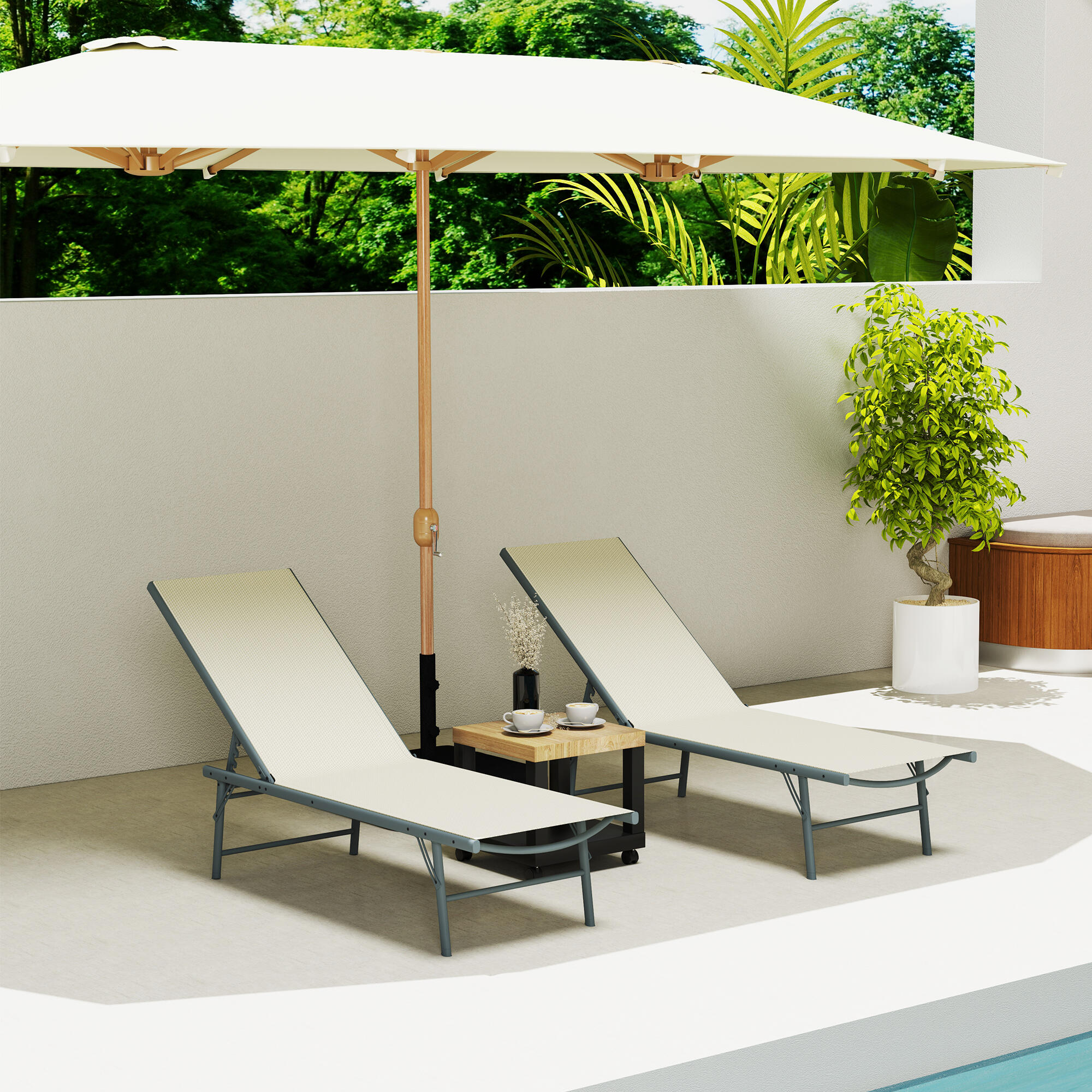 Conjunto de Tumbonas Outsunny 164x54x84 cm Crema 4/7