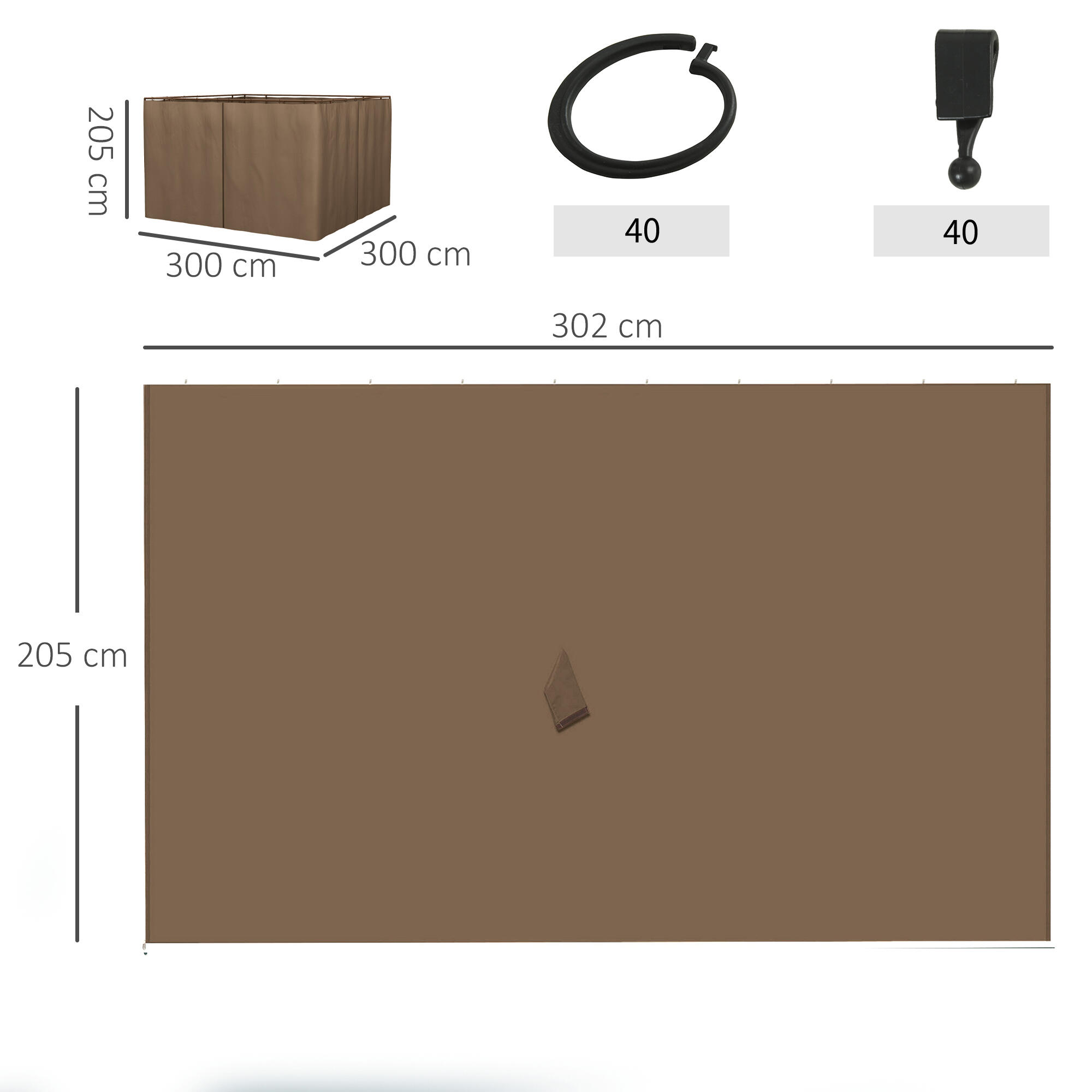 Paredes laterais para tenda 302x205 cm marrom Outsunny 3/7