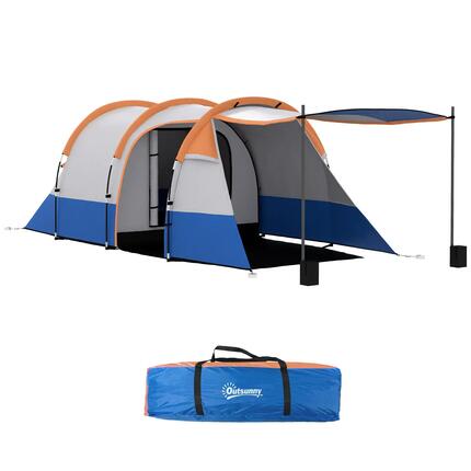 Tente - Camping - Tunnel imperméable, trois entrées - Orange