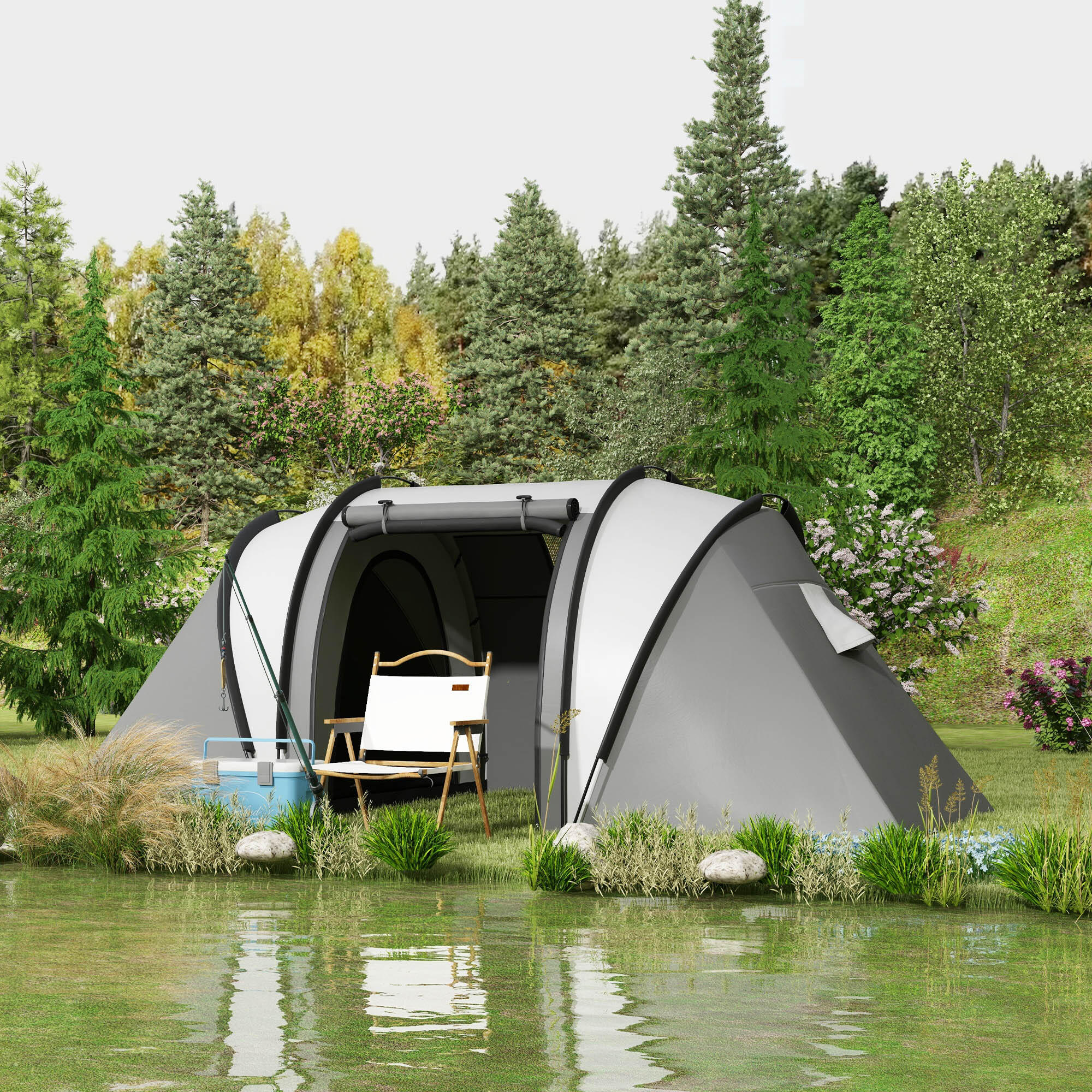 Tenda de campismo 450x220x180 cm cinzento Outsunny 2/7