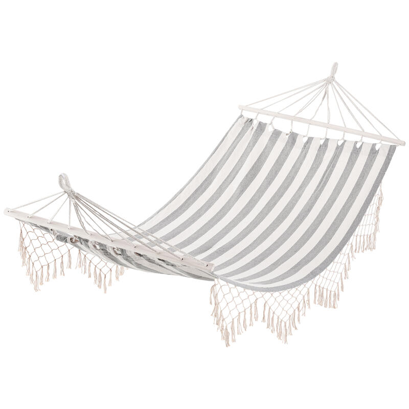 Hamaca Colgante Outsunny 200x100x1.8 cm Gris y Crema