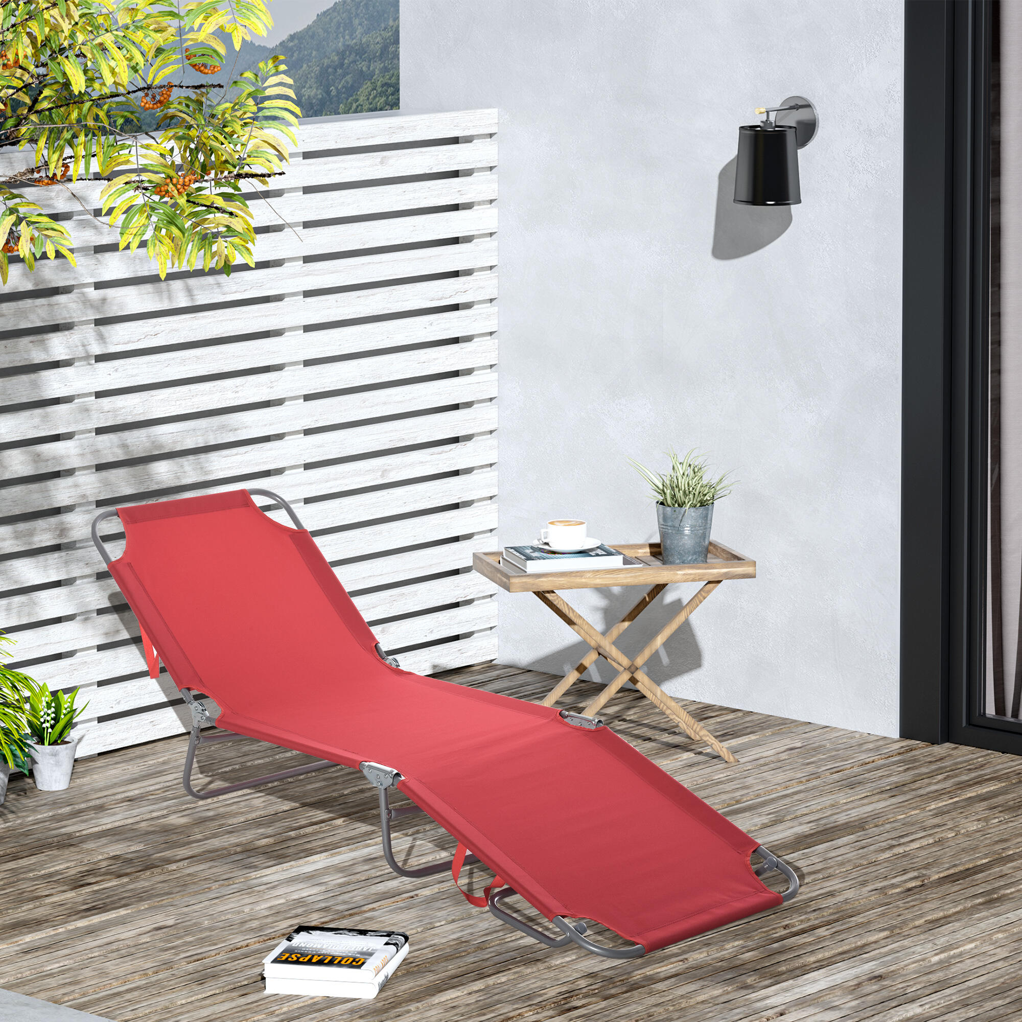Tumbona Plegable Outsunny 180x55x24 cm Rojo Vino 2/7