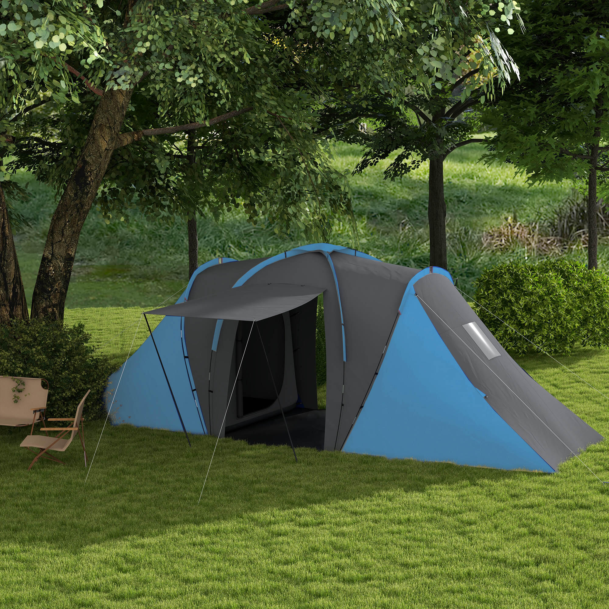 Tenda campismo 555x225x190 cm cinza e azul Outsunny 2/7