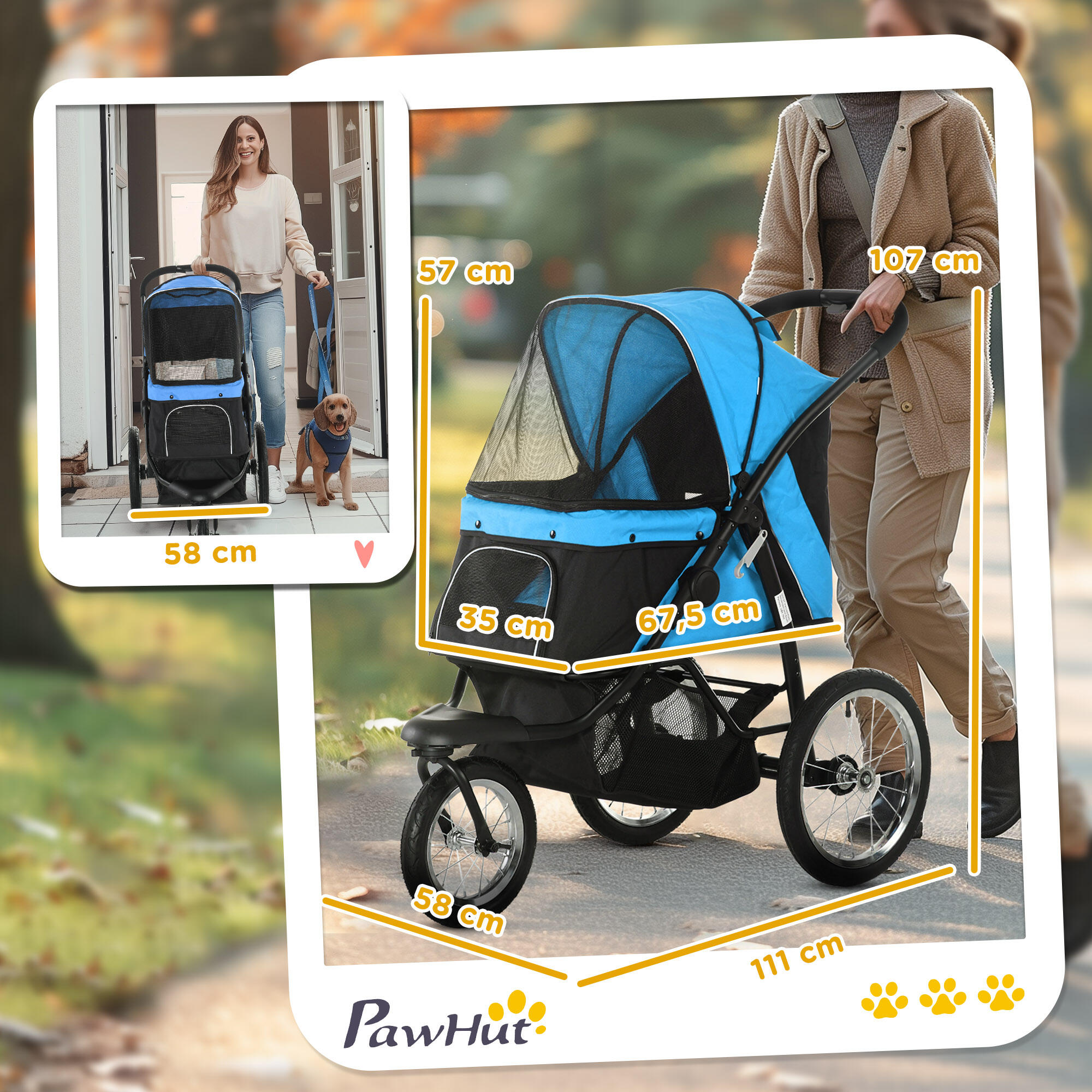 Cochecito para Perros PawHut 111x58x107 cm Azul 3/7