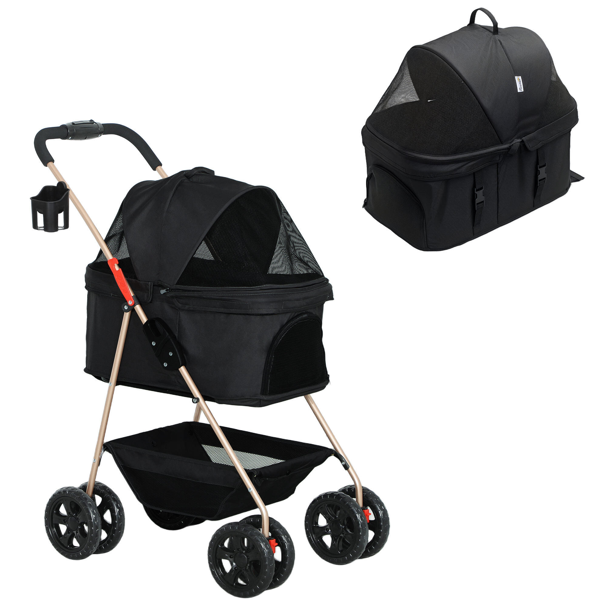PAWHUT Carrinho de passeio para animais de estimação 76x50x102 cm preto PawHut
