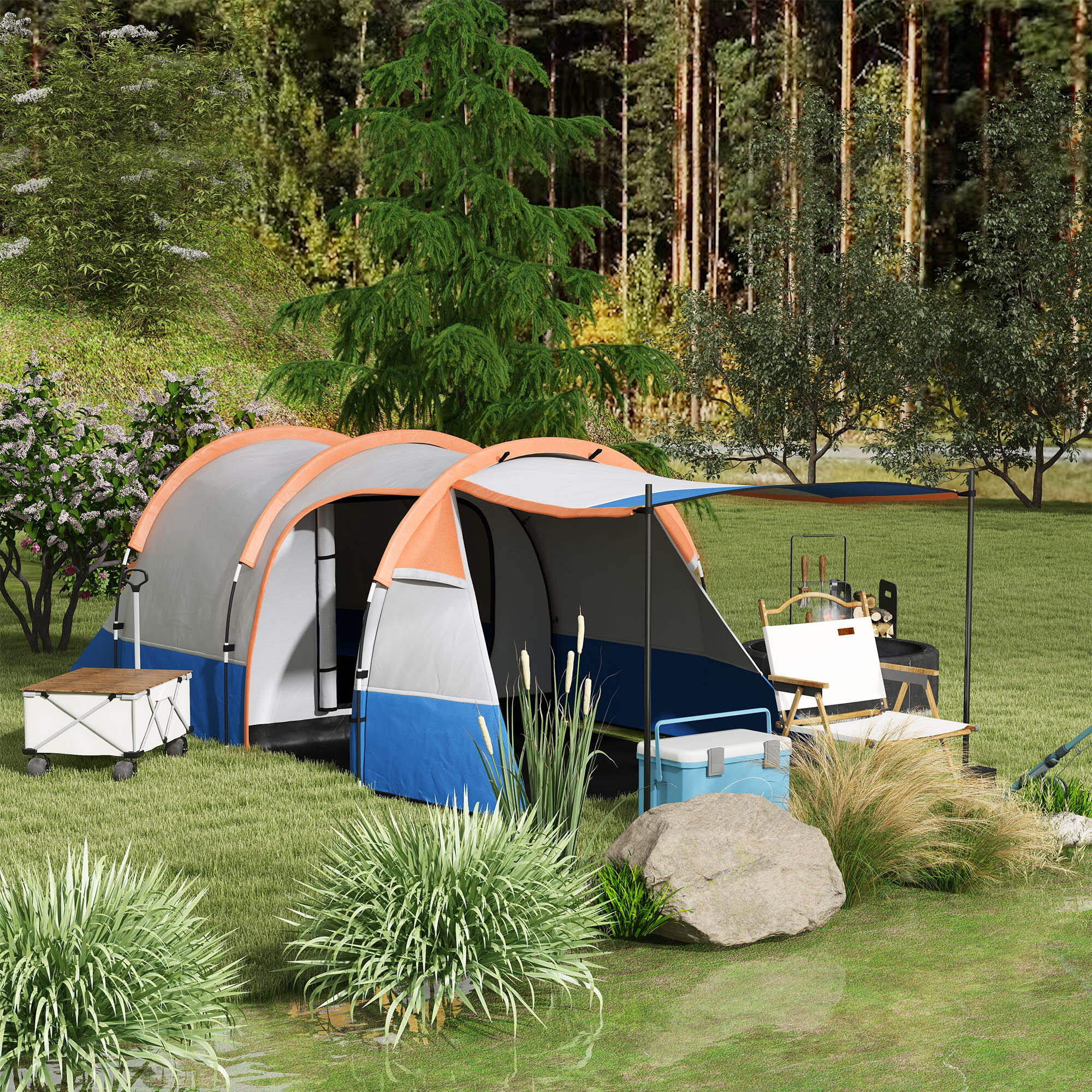 Tienda de Campaña Outsunny 420x200x150 cm Gris y Azul oscuro 2/8