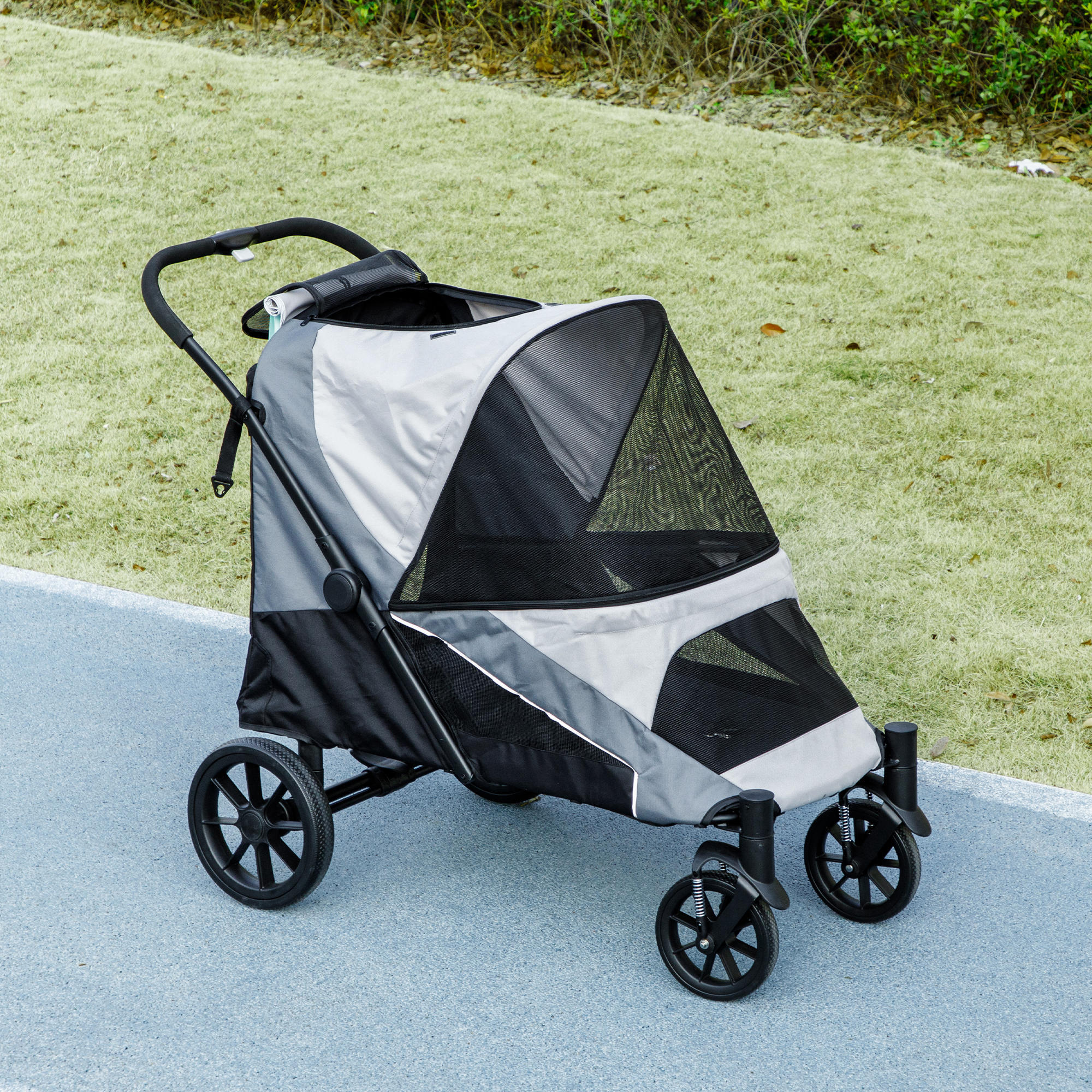 Cochecito para Perros PawHut 124x67x100 cm Gris 2/7