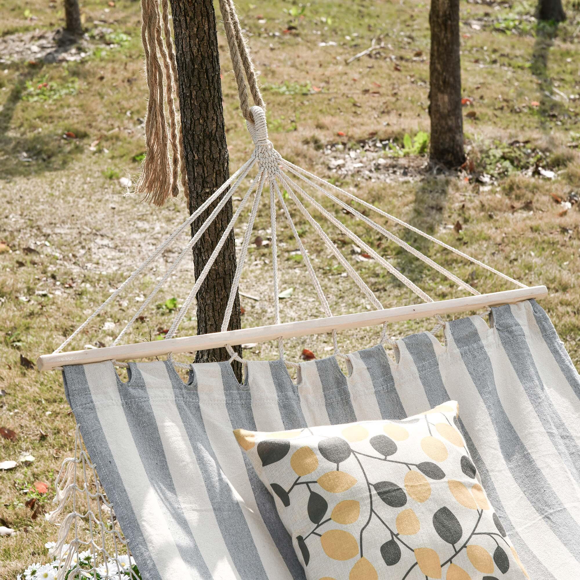 Hamaca Colgante Outsunny 200x100x1.8 cm Gris y Crema 5/7