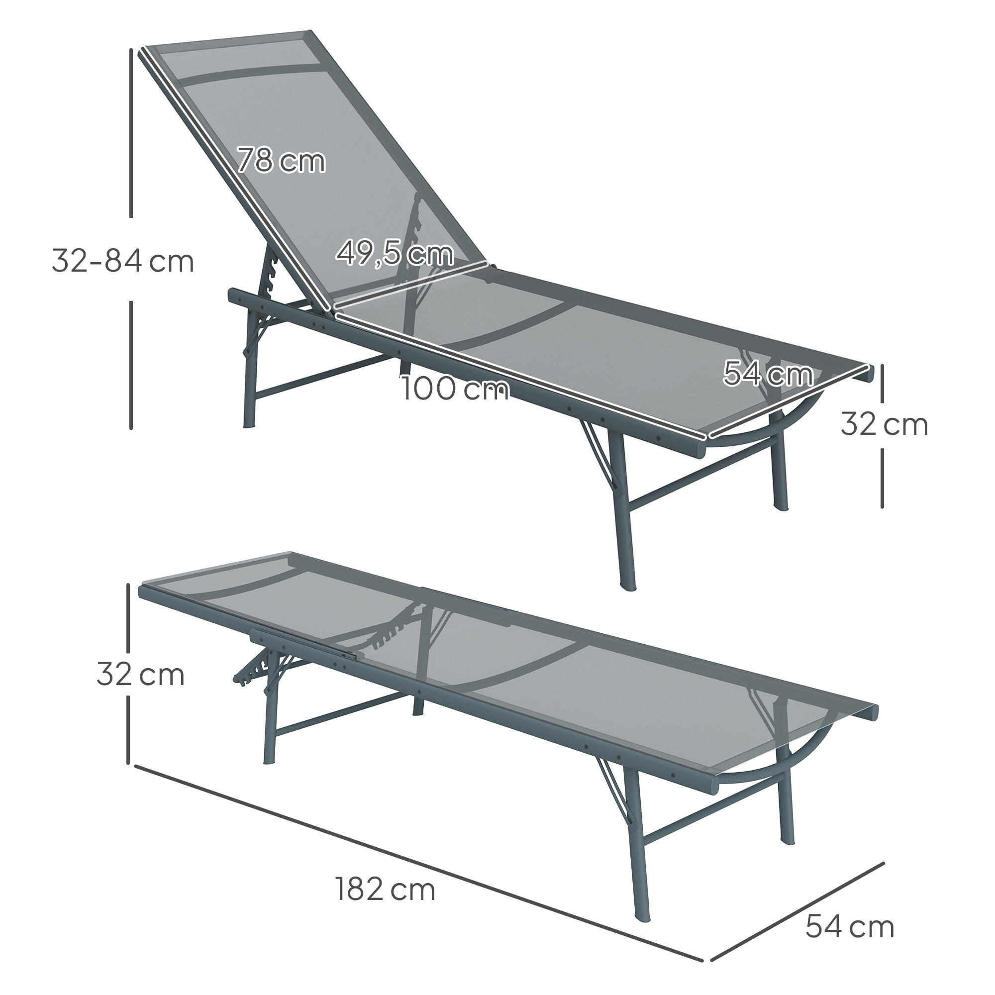 Conjunto de Tumbonas Outsunny 164x54x84 cm Gris Claro 3/7