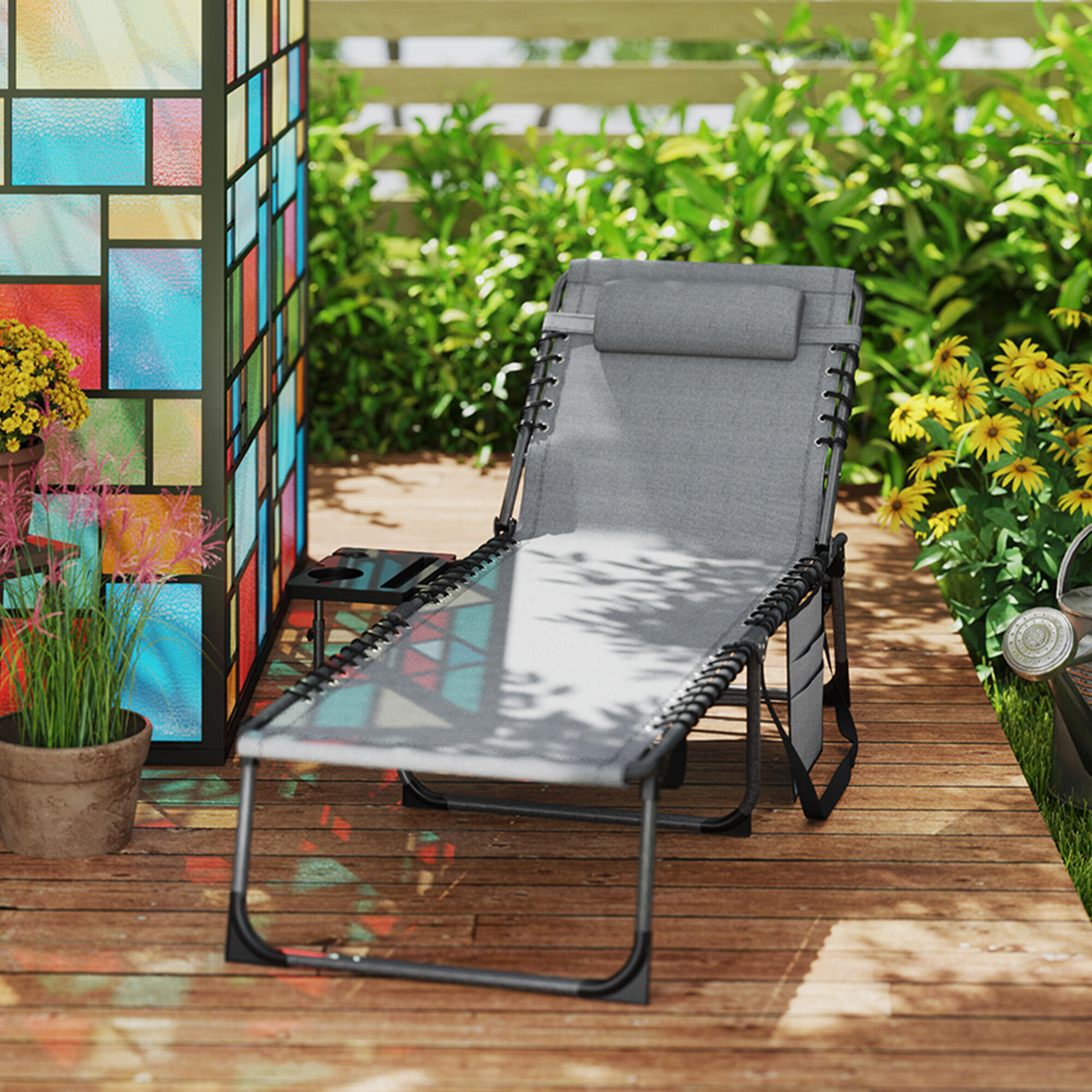 Tumbona Plegable Outsunny 190x60x31 cm Gris 7/7