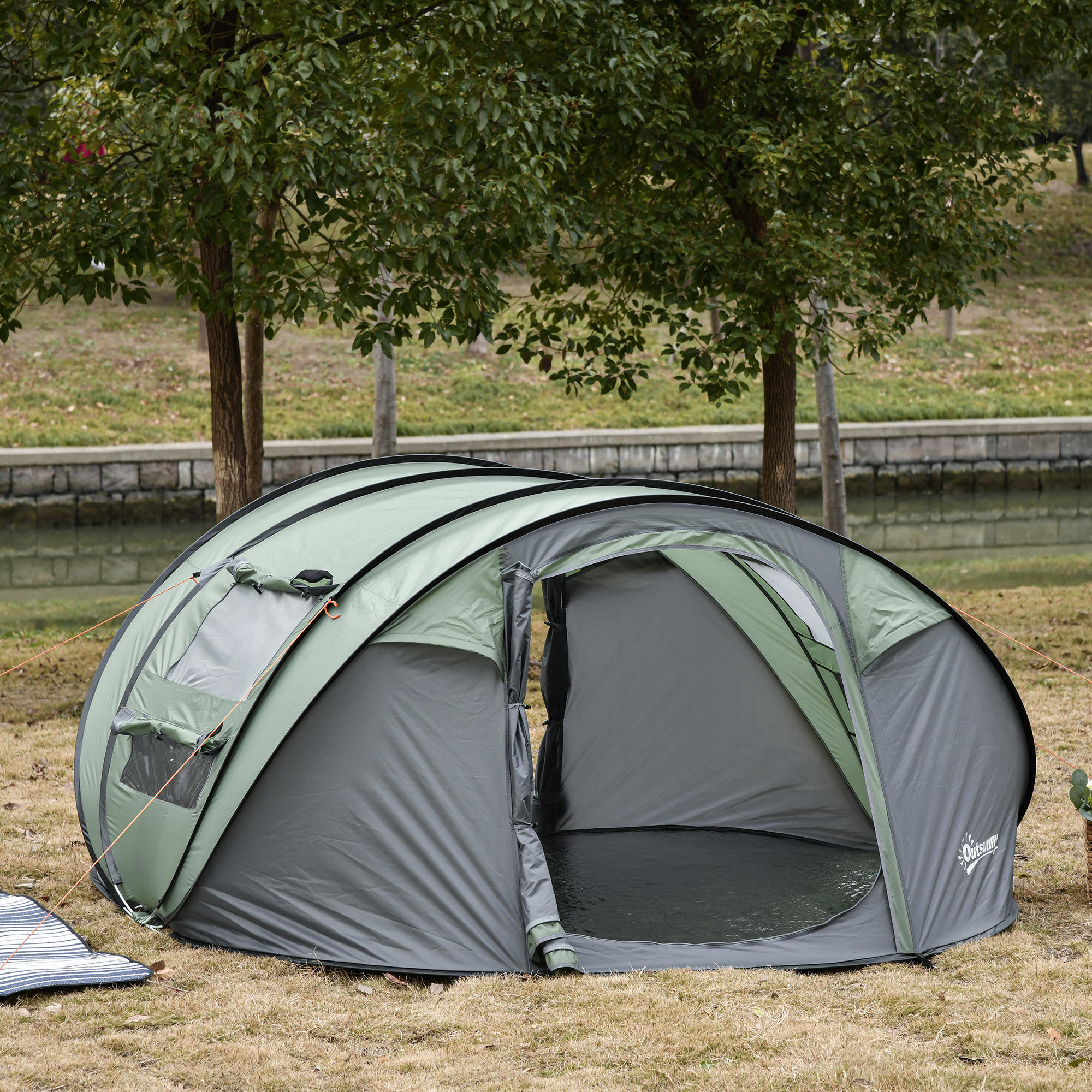 Tenda de campismo 263,5x220x123 cm verde e cinzento Outsunny 2/7