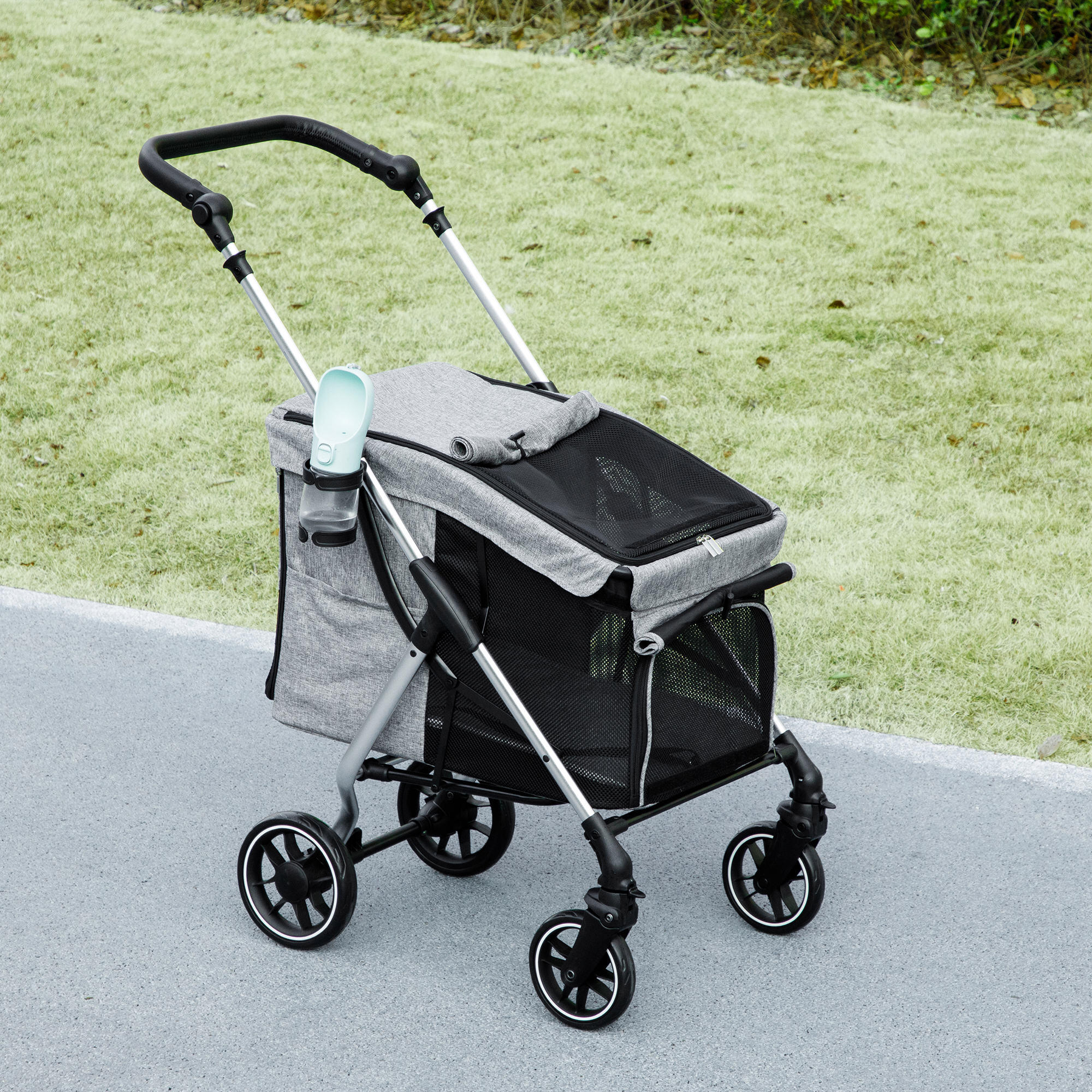 Cochecito para Perros PawHut 80x48.5x106 cm Gris Claro 2/7