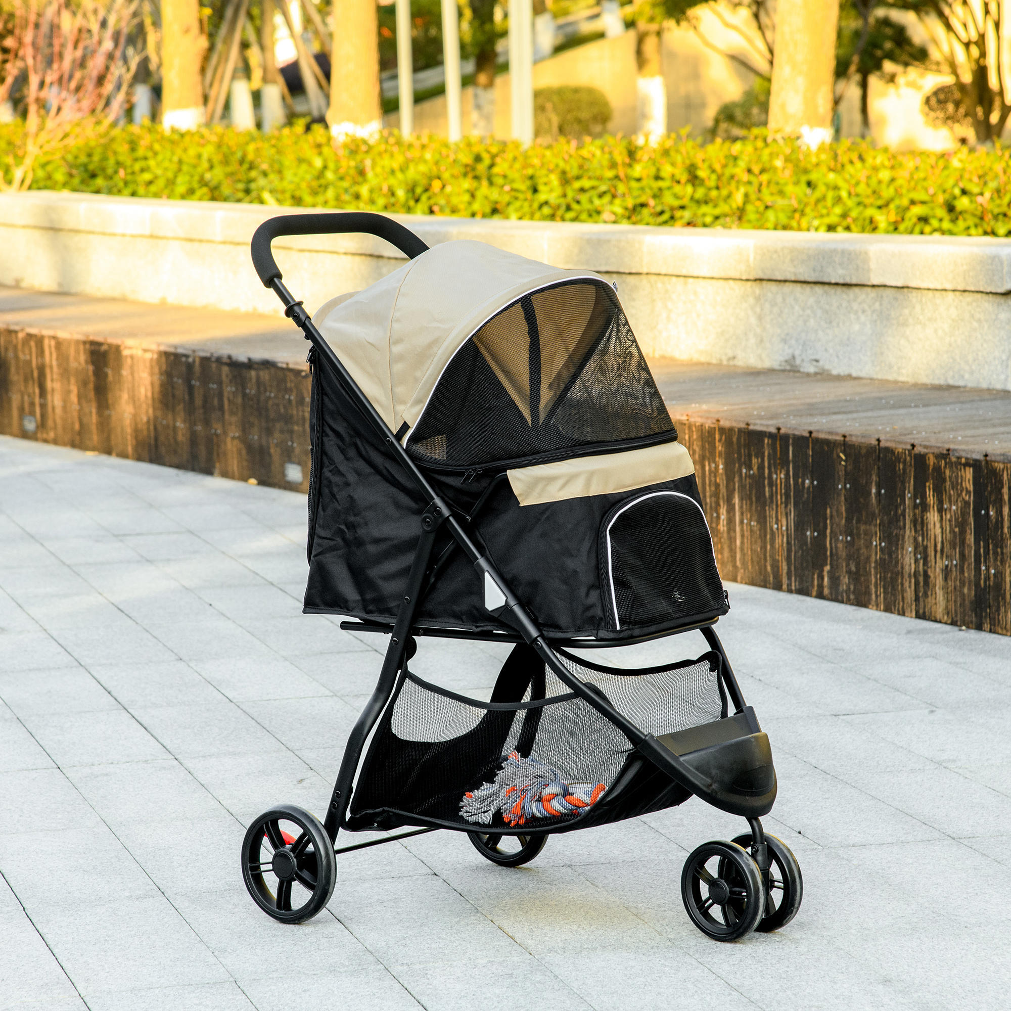 Cochecito para Perros PawHut 80.5x51.5x100 cm Caqui 2/7