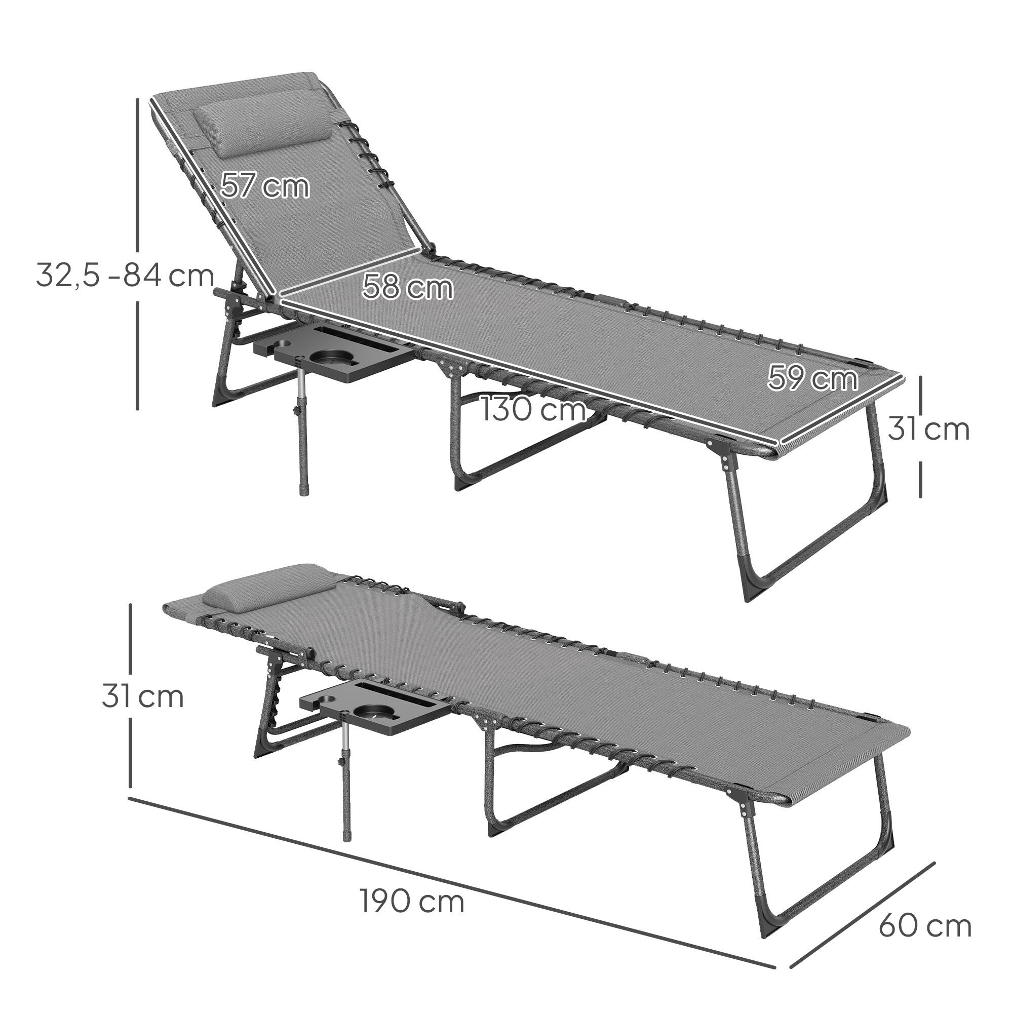Tumbona Plegable Outsunny 190x60x31 cm Gris 3/7