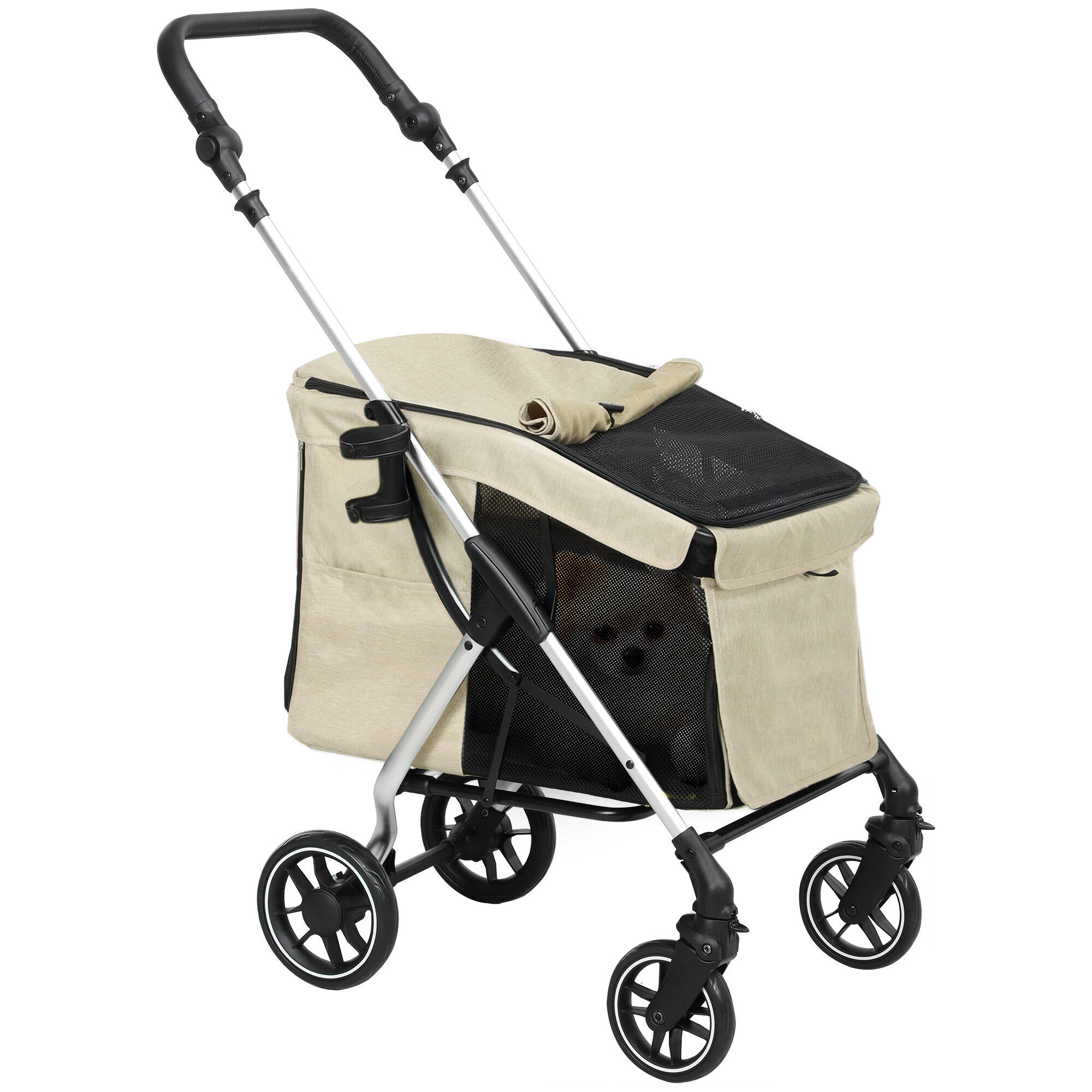 PAWHUT Carrinho de passeio para animais de estimação 80x48,5x106 cm cáqui PawHut