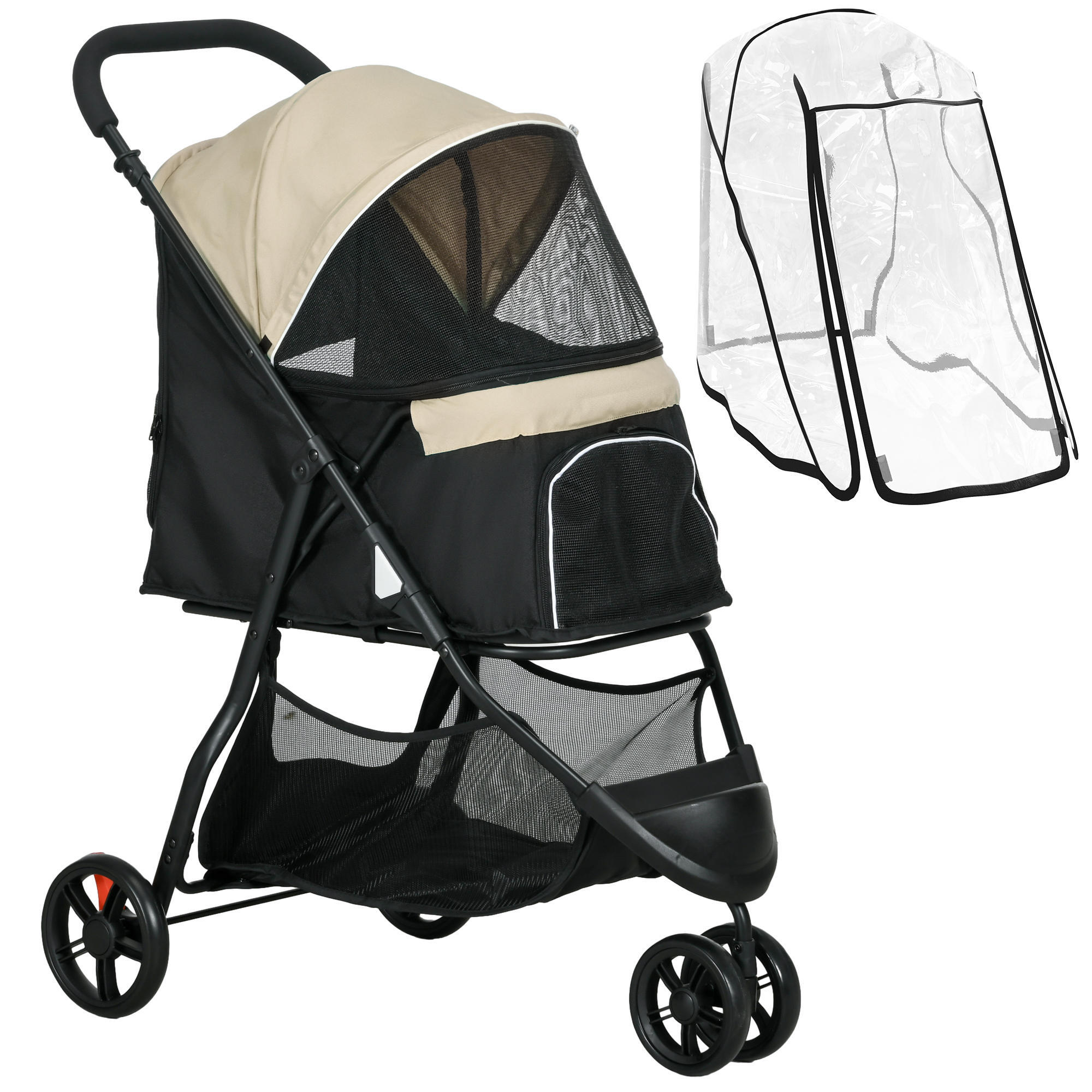 PAWHUT Carrinho de passeio para animais de estimação 80,5x51,5x100 cm cáqui PawHut