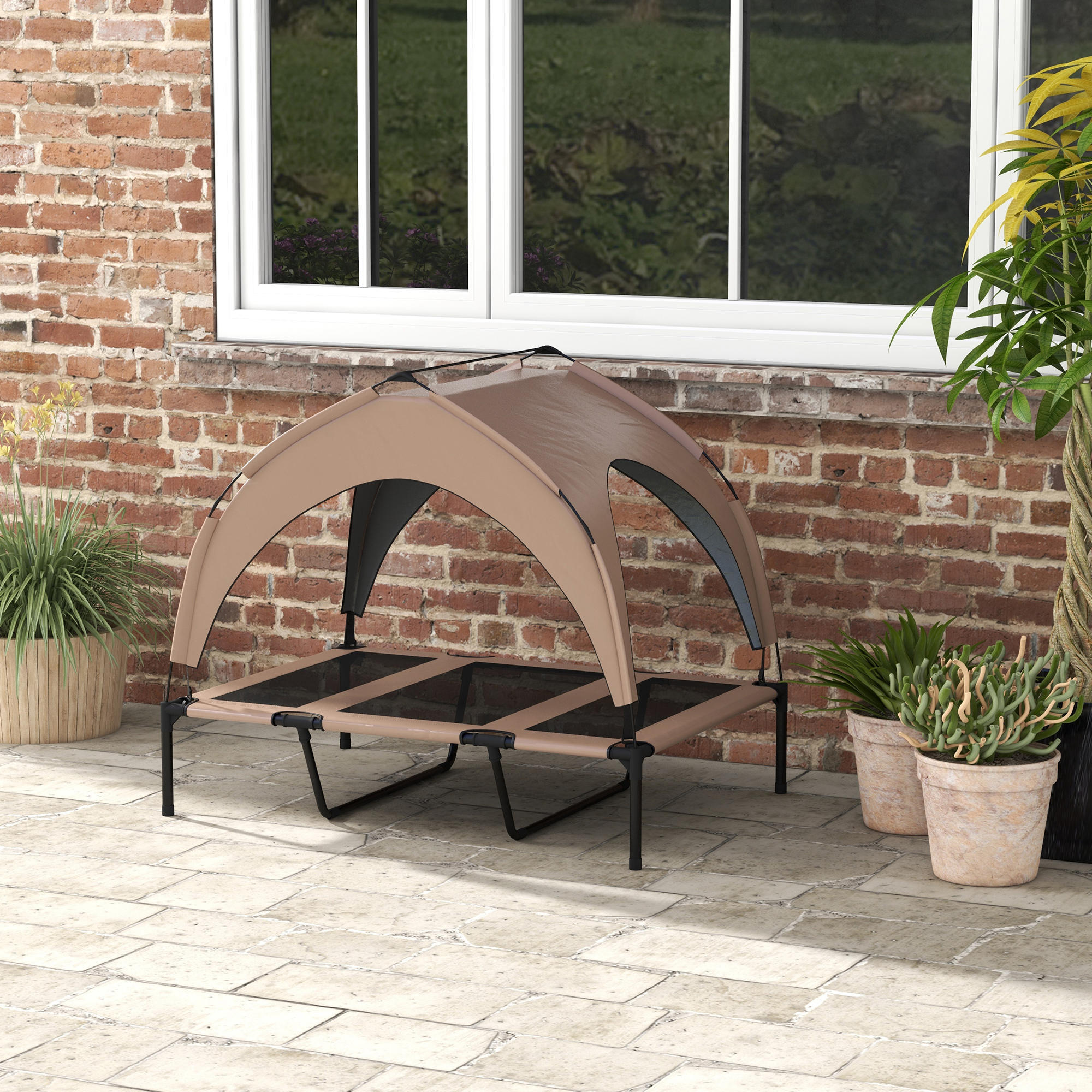 Cama Perros Elevada PawHut 106x76x94 cm Café 2/7