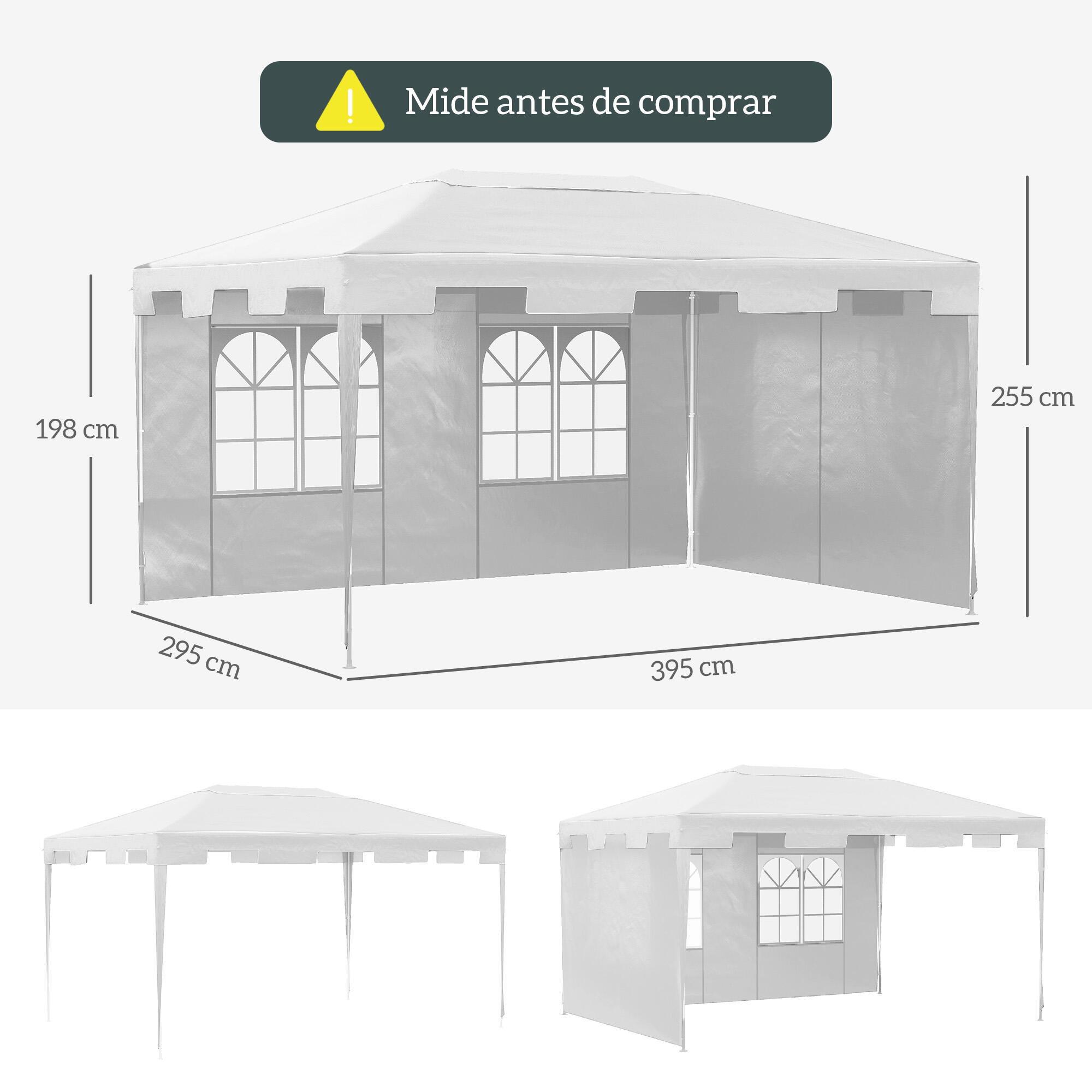 Tenda de jardim 395x295x255 cm branco Outsunny 3/7