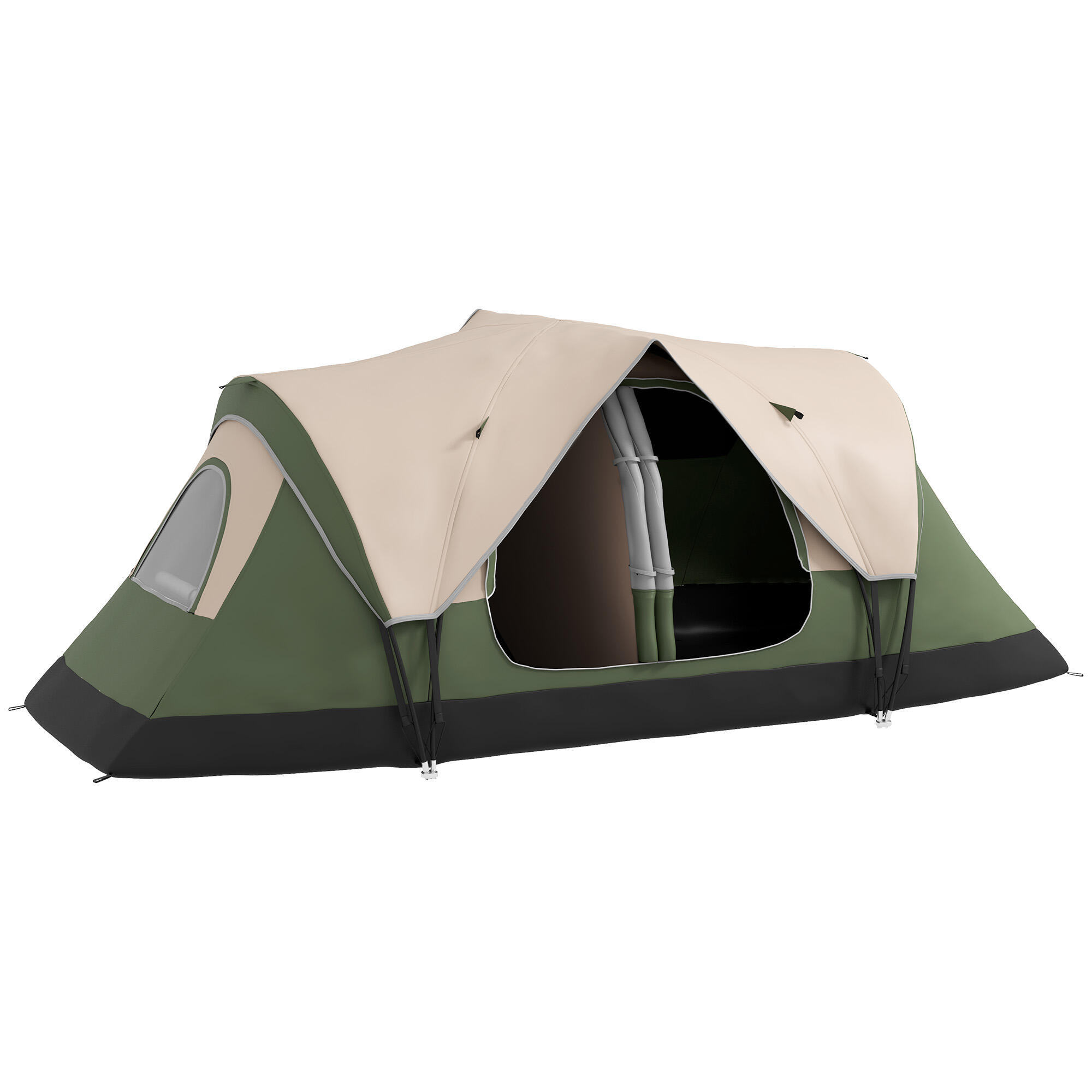 Tenda de campismo 450x215x180 cm verde, marrom claro e cinzento outsunny