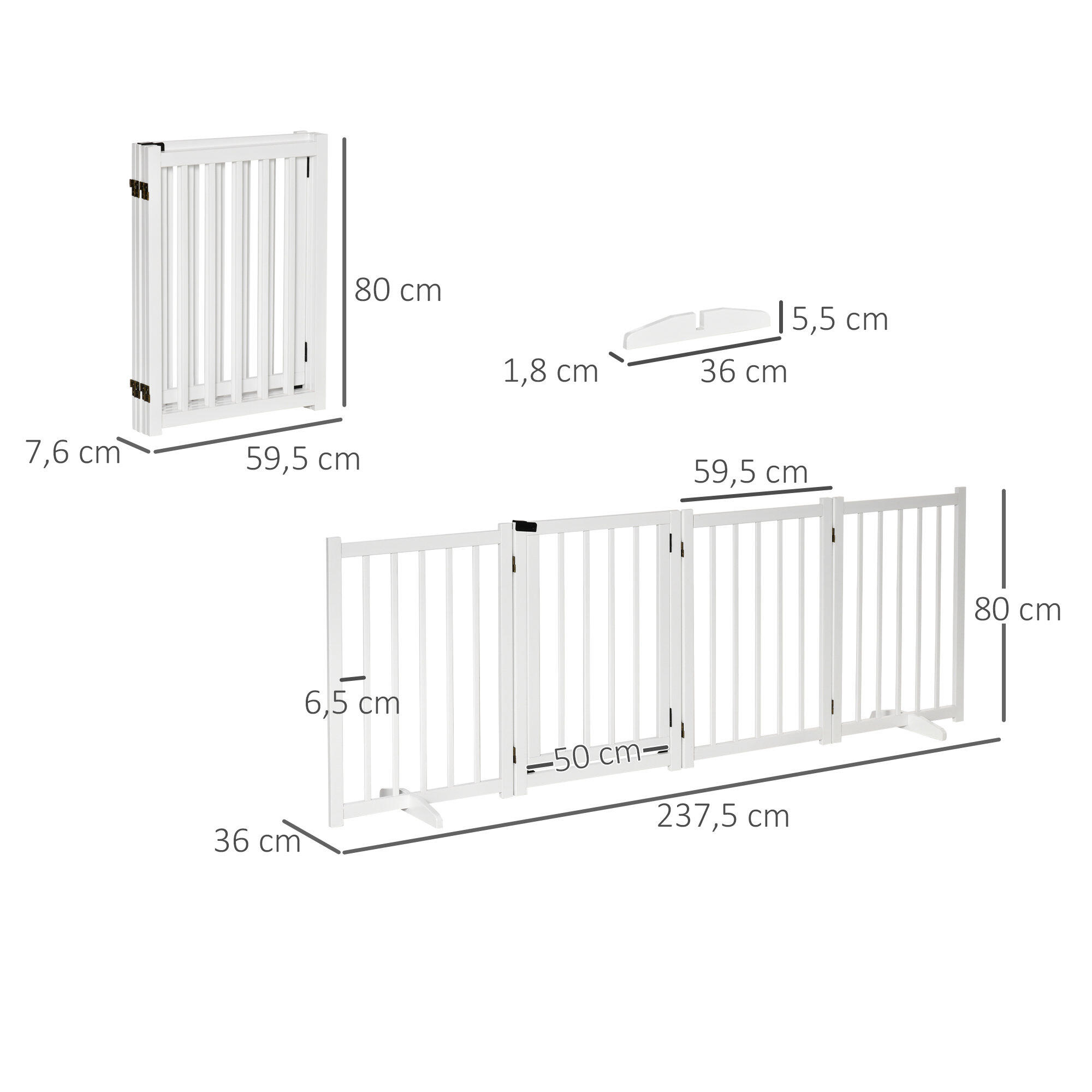 Barrera para Perros PawHut 237.5x36x80 cm Blanco 3/7