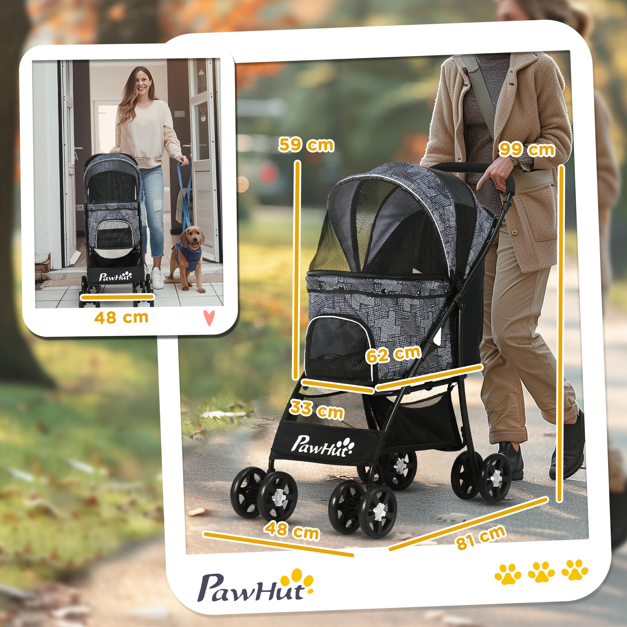 Cochecito para Perros PawHut 81x48x99 cm Gris 3/7