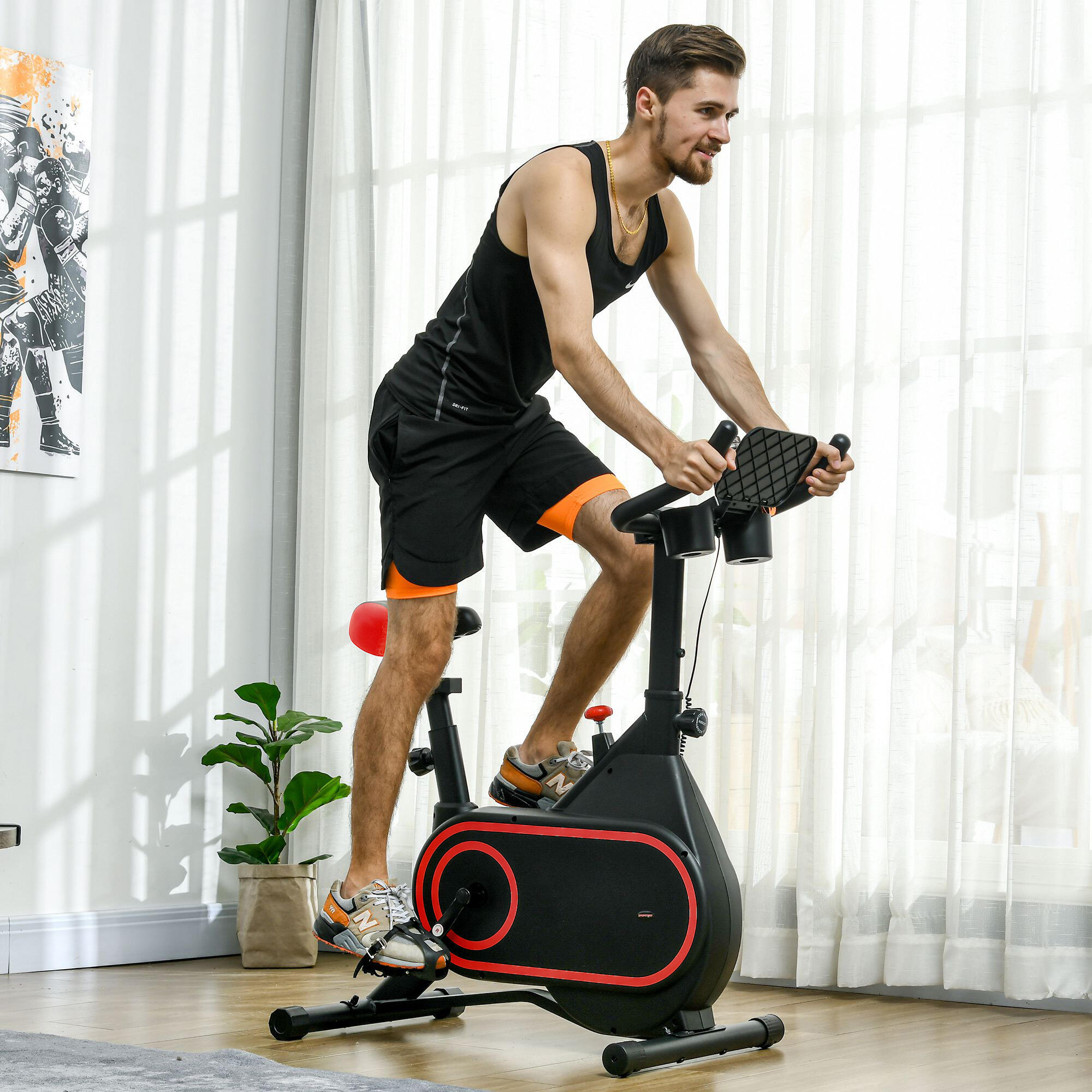 Bicicleta Estática SPORTNOW 93x48.5x112 cm Negro y Rojo 2/7