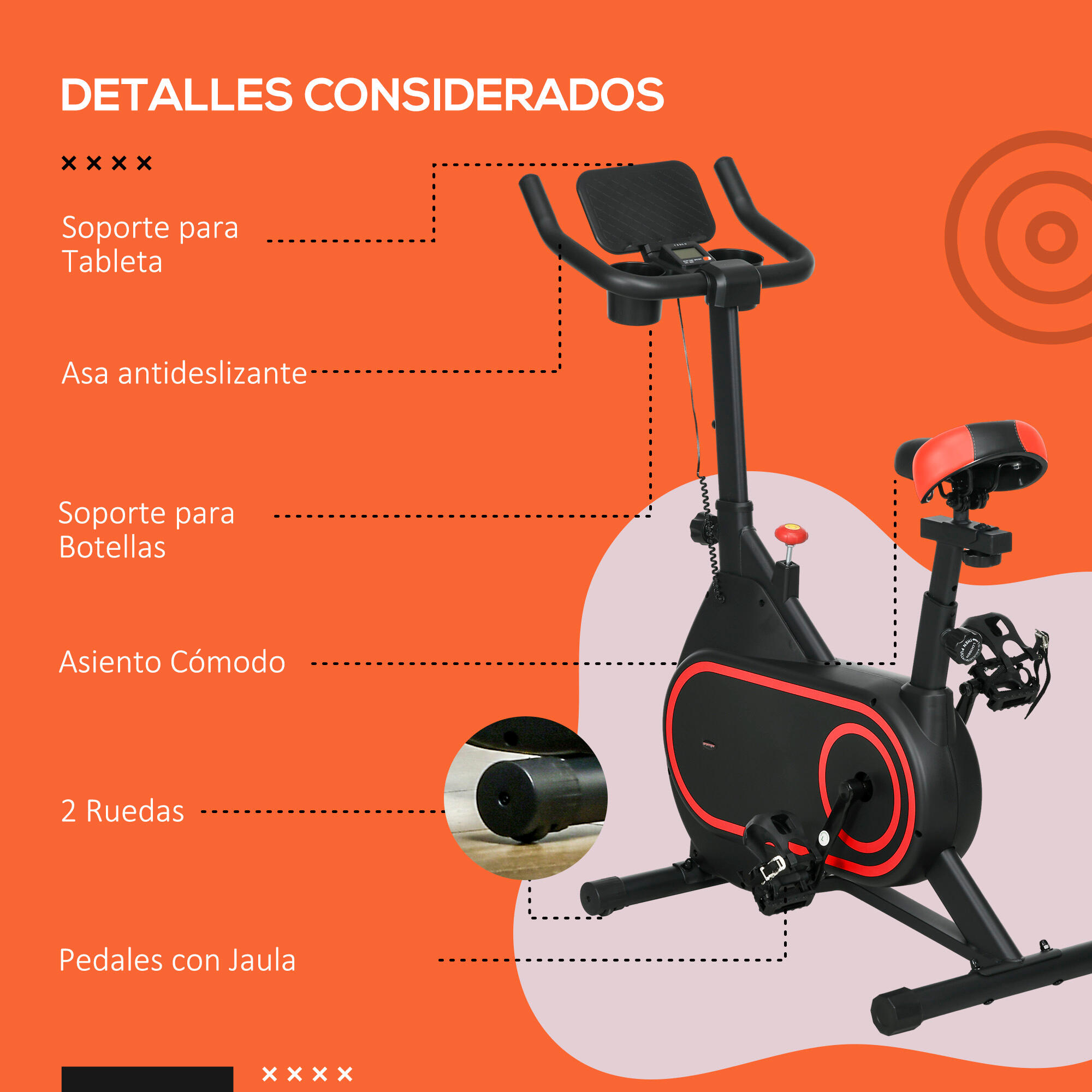 Bicicleta Estática SPORTNOW 93x48.5x112 cm Negro y Rojo 4/7