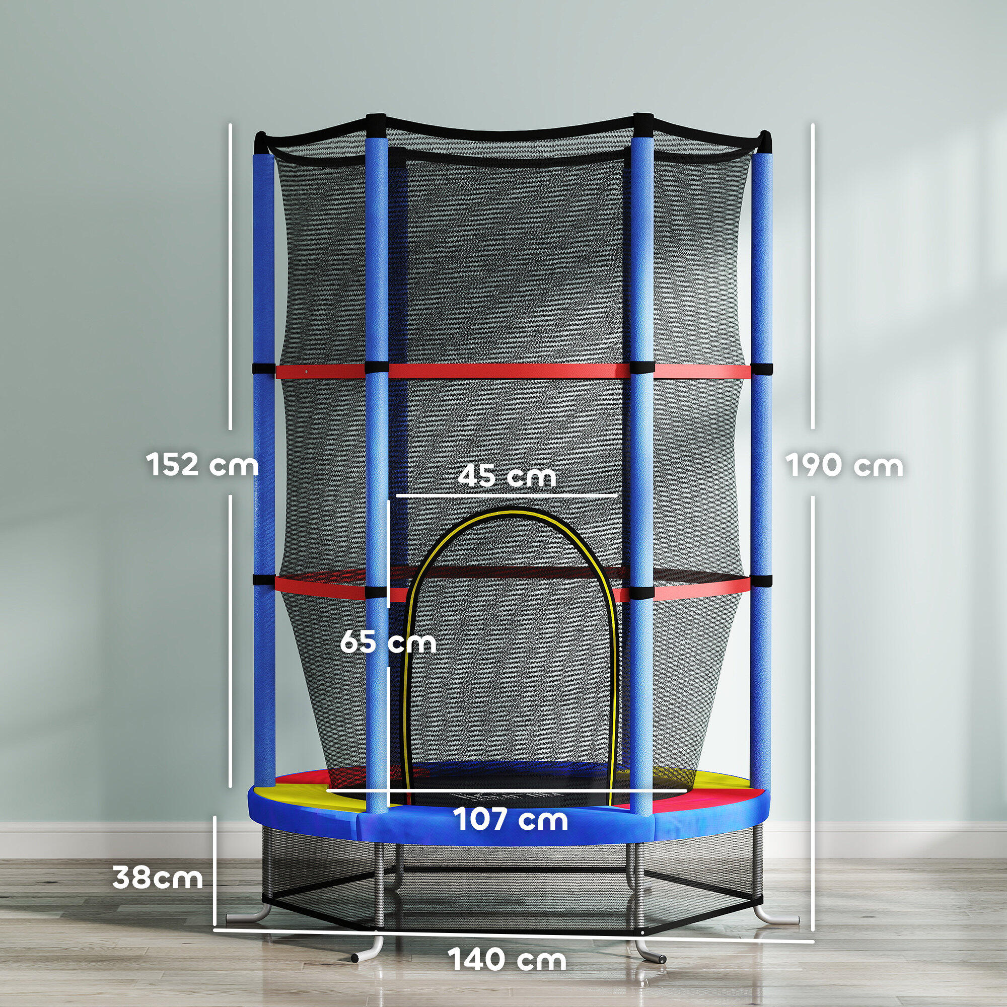 HOMCOM Tappeto Elastico per Bambini 3-6 Anni con 3 Ingressi Multicolore 3/7