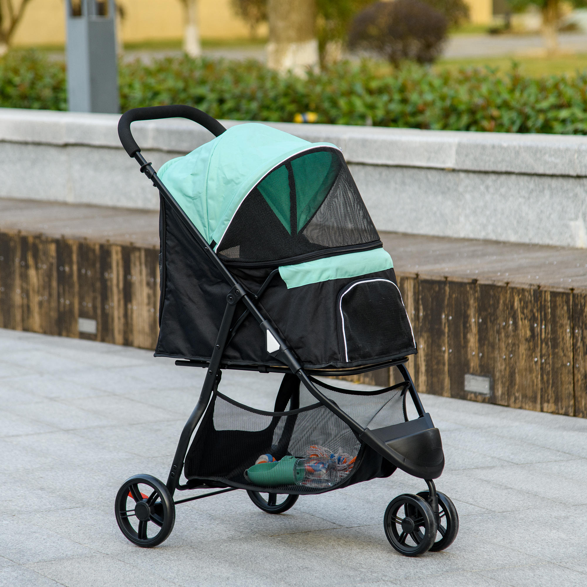 Carrinho de passeio para animais de estimação 80,5x51,5x100 cm verde PawHut 2/7