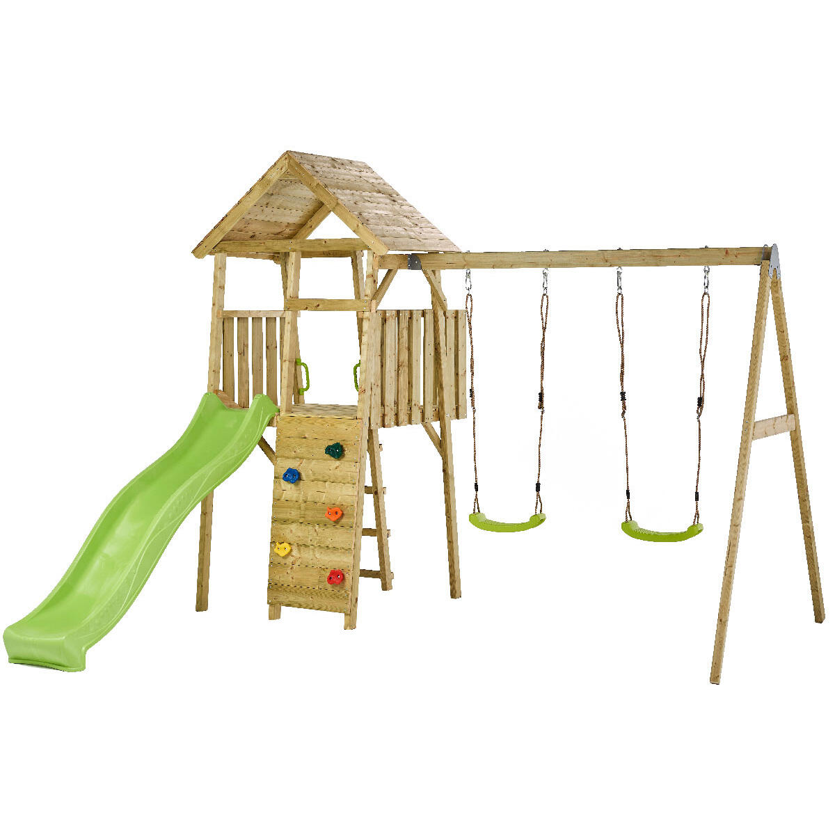 Kangui - Aire De Jeux Bois Woodi - 2 Balançoires, Toboggan, Escalade, Cabane - Aire De Jeu - Marron - No Size - Decathlon