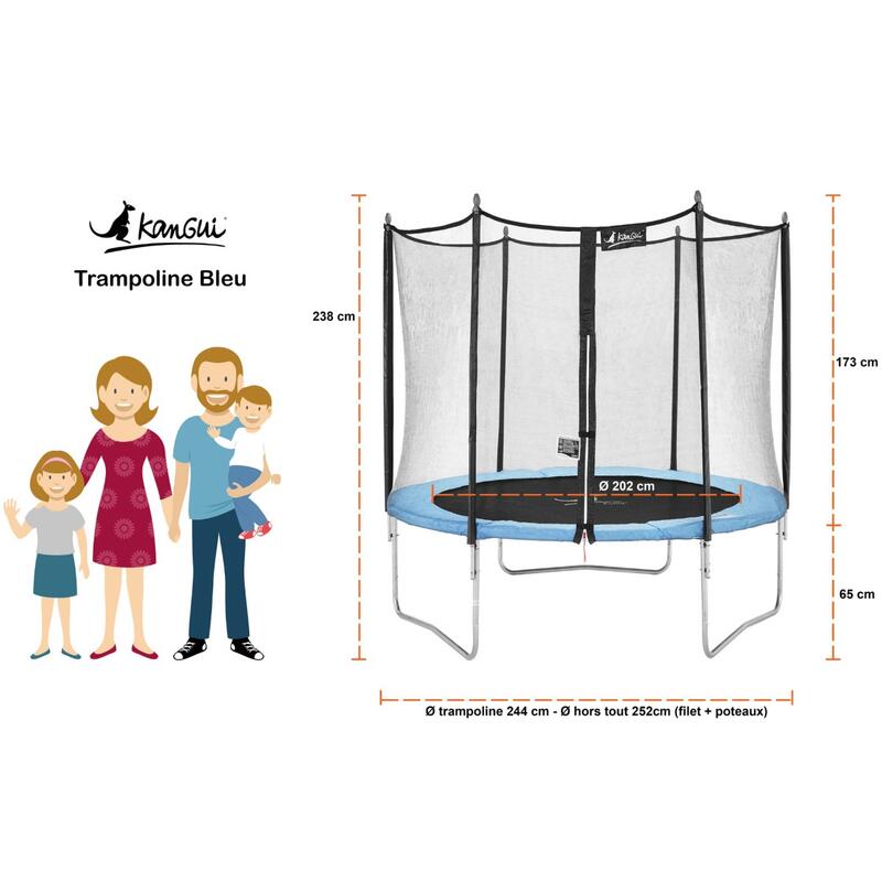 Trampoline de jardin 250 cm + filet de sécurité | Normes CE/EU
