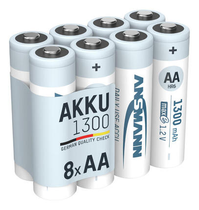 ANSMANN Akku AA 1,2V 1300mAh, wiederaufladbar, für Spielzeug Taschenlampe, 8 Stk