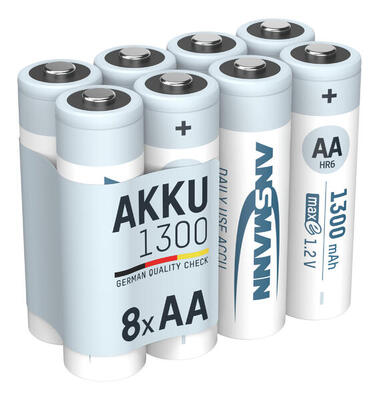 ANSMANN Akku AA 1.2V 1300mAh. Wiederaufladbare Batterien AA Mignon NiMH. 8 Stück